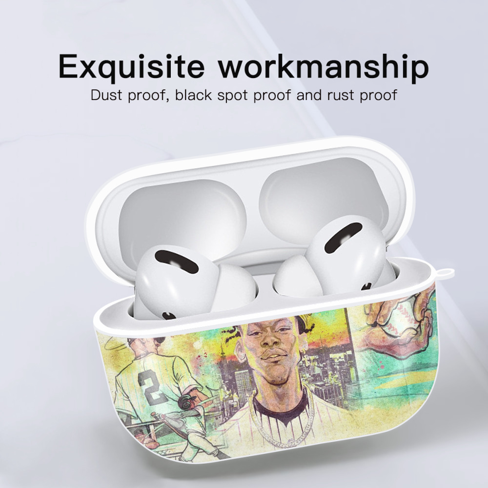 Jazz Chisholm Jr. 68 AirPods Pro Hard Case White With Keychain, Durable Flexible PC, Precise Cutouts, Anti-Fingerprint, Yellowing & Scratch Resistant, Full Protection, Washable