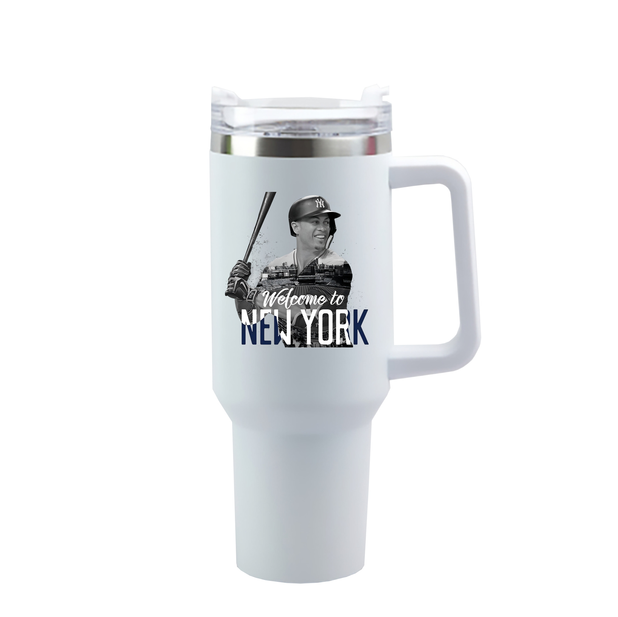 Giancarlo Stanton 4 40oz Handle Car Cup With Crystal Sticker Design – Durable Stainless Steel Travel Mug With Reusable Straw – Double Wall Insulated