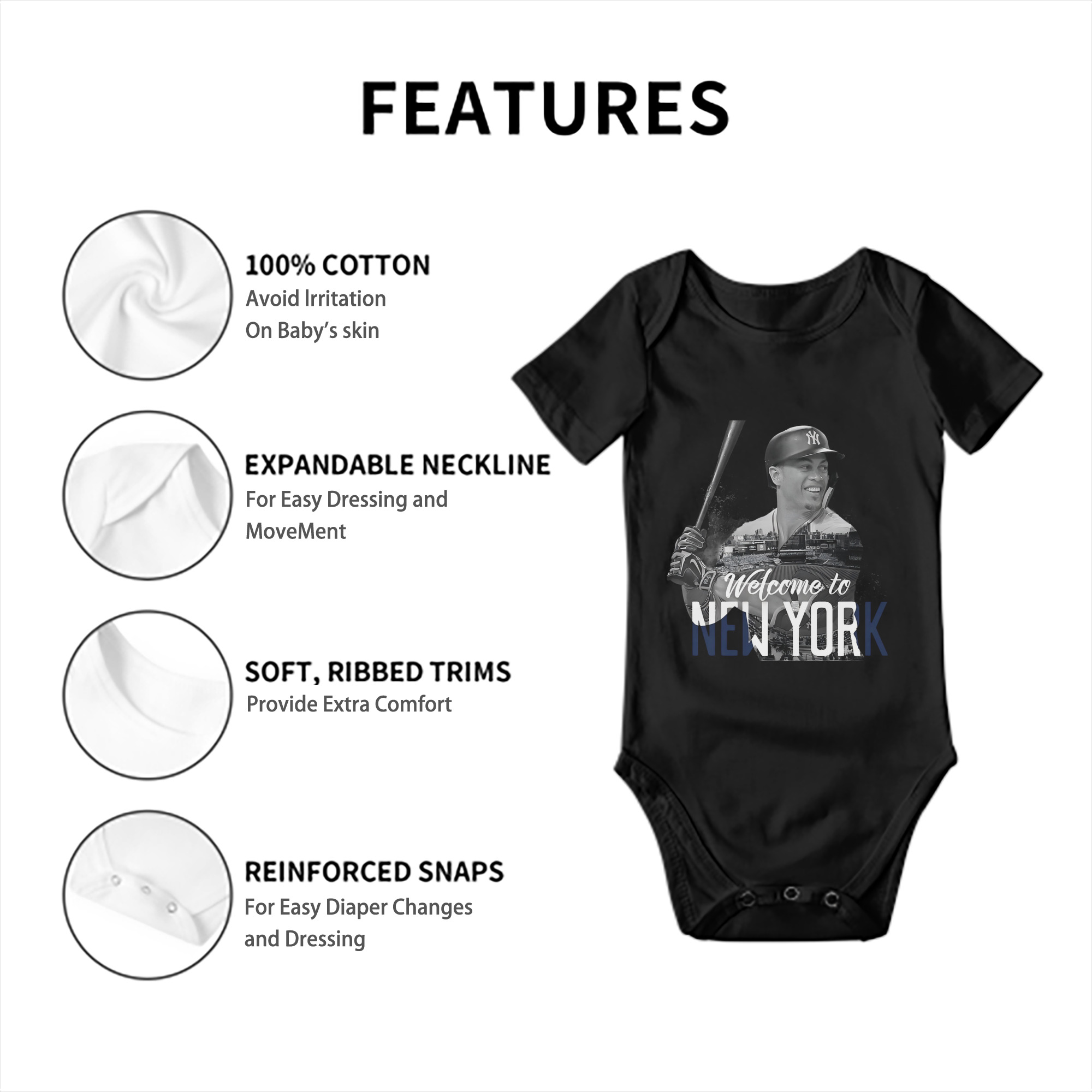 Giancarlo Stanton 4 Baby Short Sleeve Romper – 100% Cotton Soft & Breathable Digital Print Onesie With Easy Snap Closure And Envelope Shoulder – Comfortable For Daily Wear & Travel