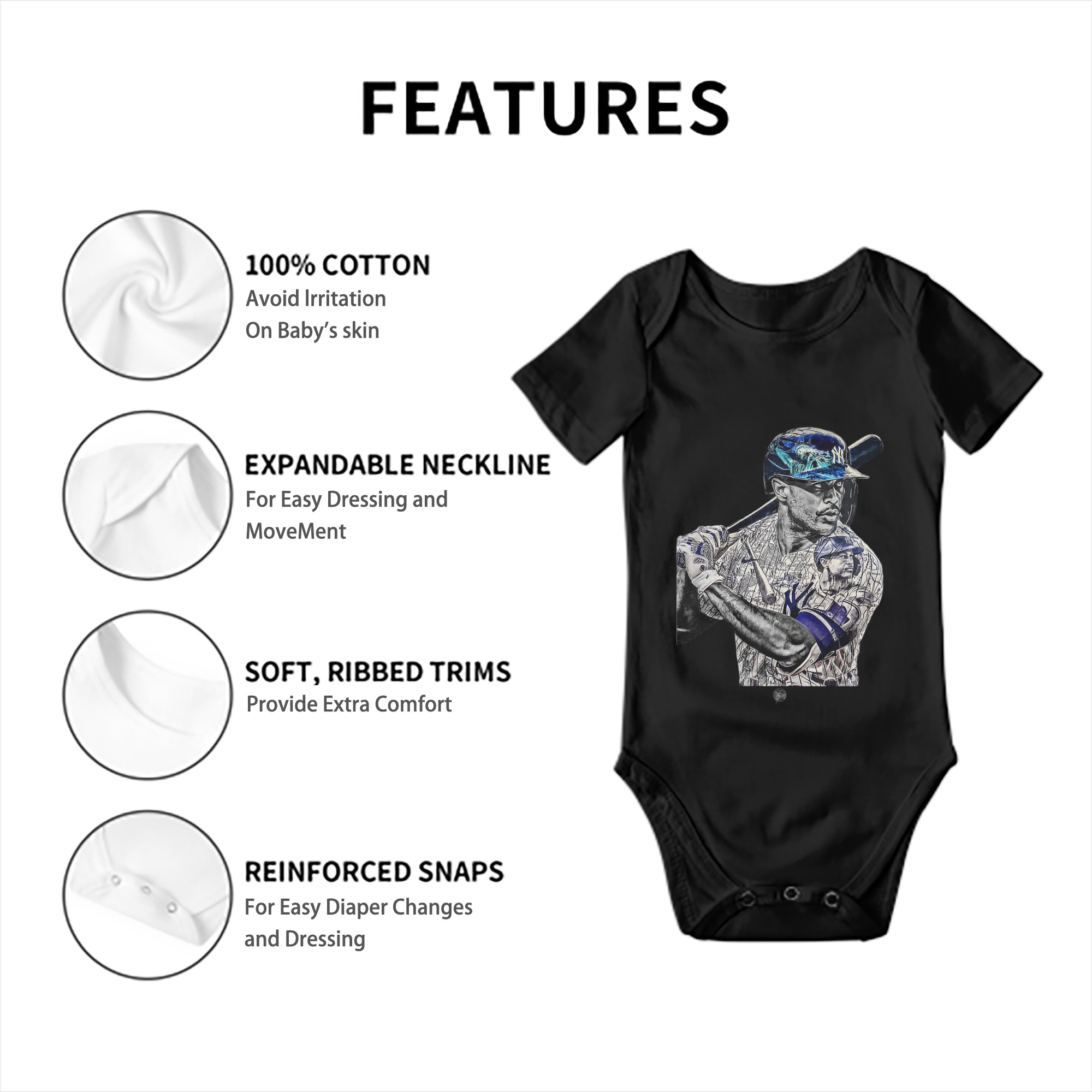 Giancarlo Stanton 5 Baby Short Sleeve Romper – 100% Cotton Soft & Breathable Digital Print Onesie With Easy Snap Closure And Envelope Shoulder – Comfortable For Daily Wear & Travel