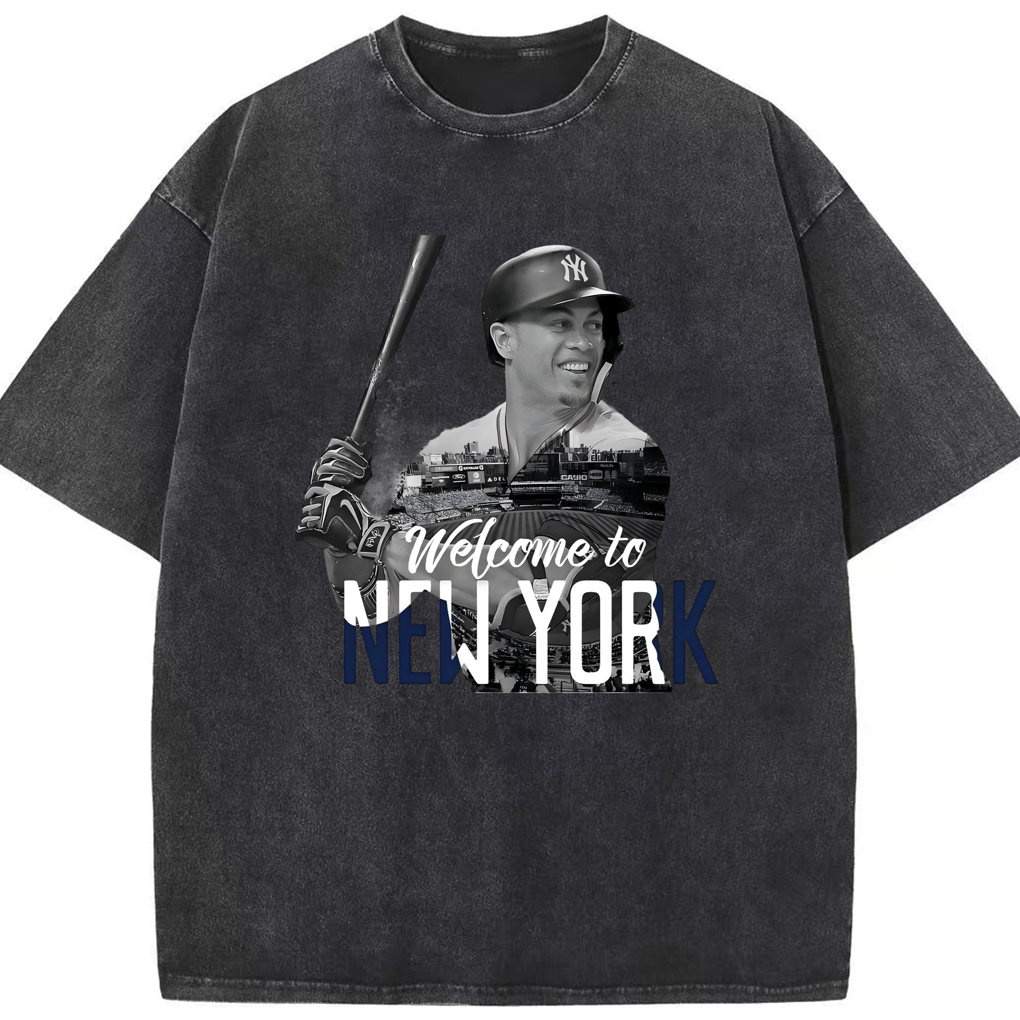 Giancarlo Stanton 4 Washed Vintage Look 230g Cotton Oversized T-Shirt With Front Heat Transfer Print – Soft, Lightweight, Stylish Fit – Comfortable Casual Wear For Sports & Everyday Use