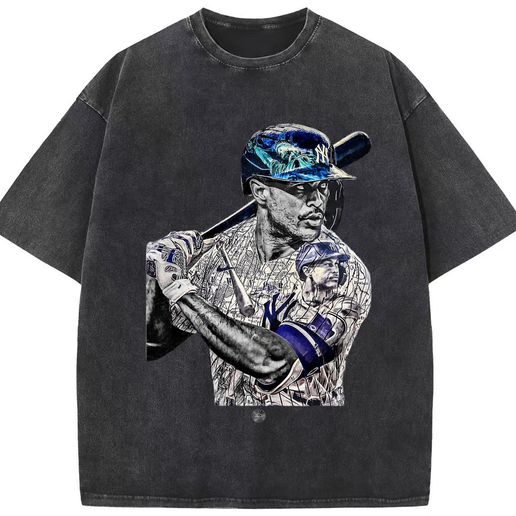 Giancarlo Stanton 5 Washed Vintage Look 230g Cotton Oversized T-Shirt With Front Heat Transfer Print – Soft, Lightweight, Stylish Fit – Comfortable Casual Wear For Sports & Everyday Use