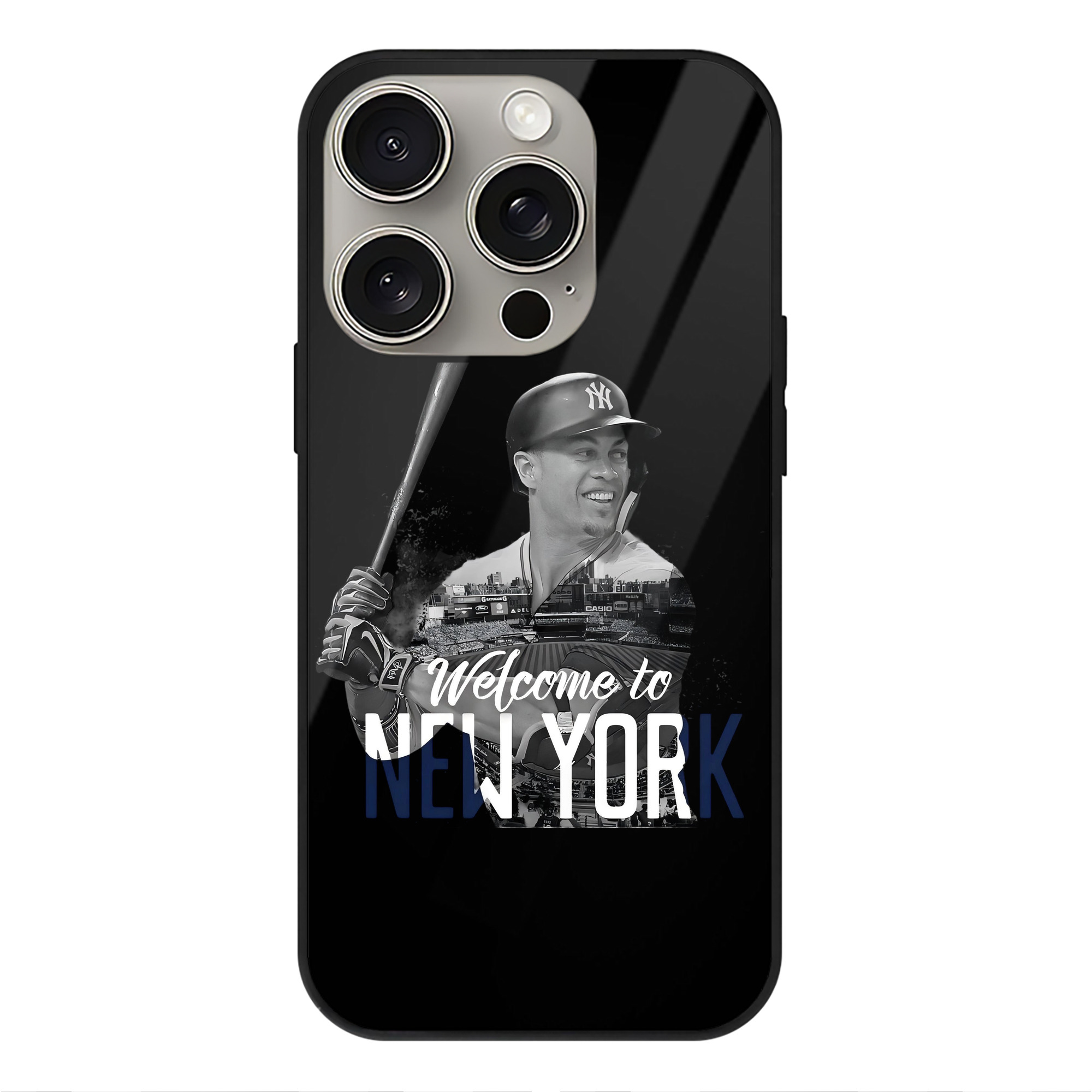 Giancarlo Stanton 4 IPhone 15 Pro Mirror Phone Case – UV Printed Glass + TPU – Scratch-Resistant, Wireless Charging Compatible, Precise Fit & Stylish Design