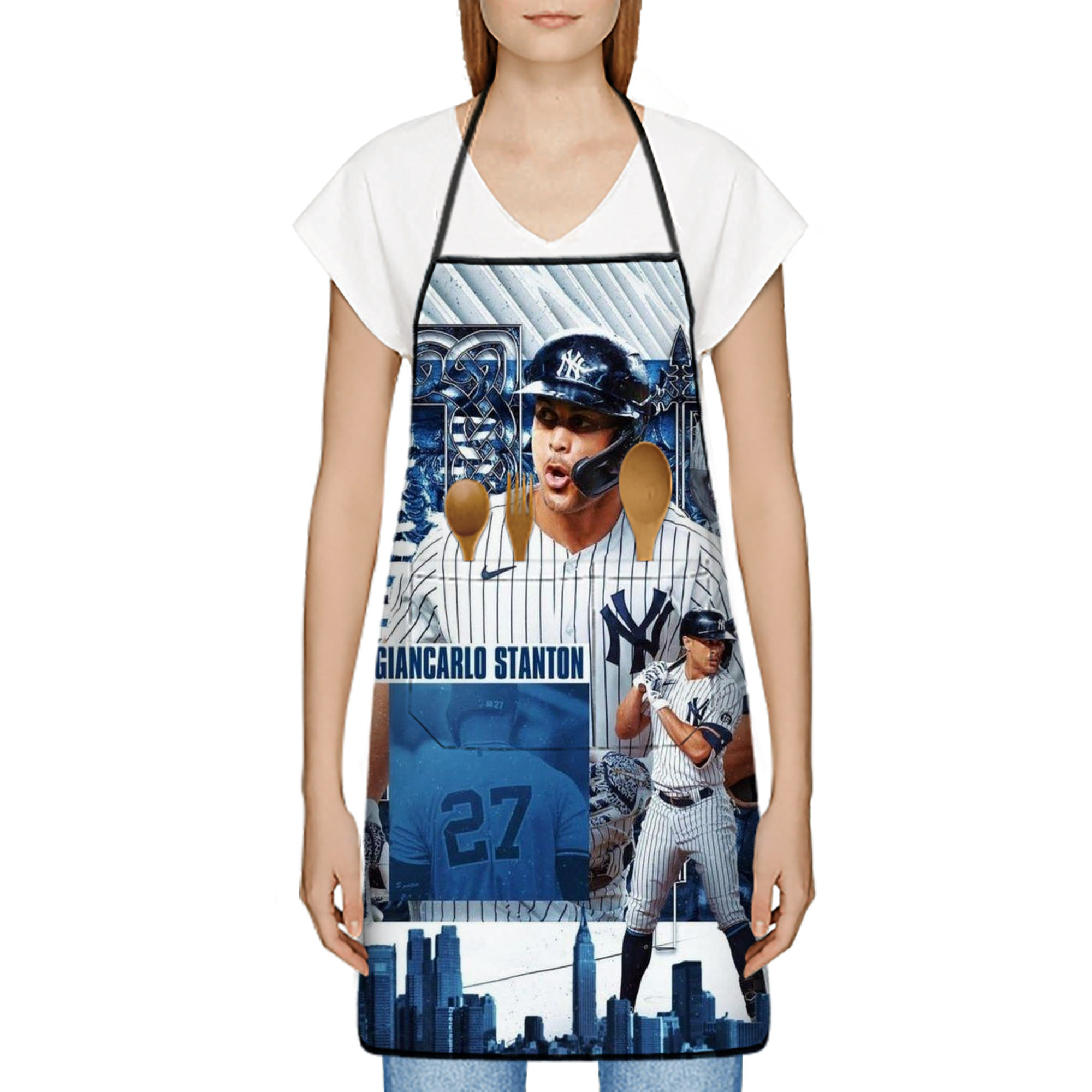 Giancarlo Stanton 17 Stain-Resistant Polyester Apron With Pocket – Full Print, Waterproof, Anti-Wrinkle, Anti-Pilling – Ideal For Kitchen, BBQ, Restaurant, Salon & More