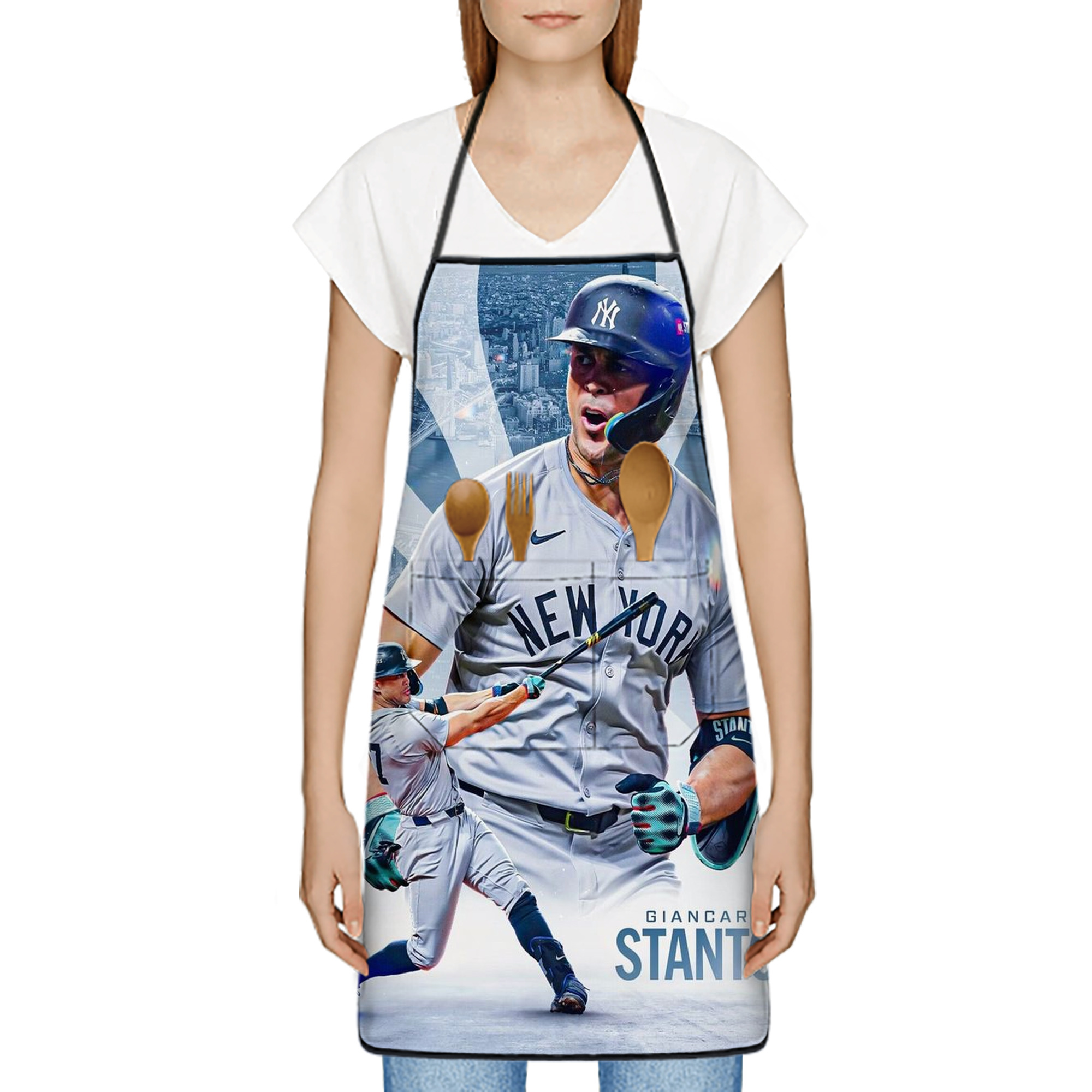 Giancarlo Stanton 24 Stain-Resistant Polyester Apron With Pocket – Full Print, Waterproof, Anti-Wrinkle, Anti-Pilling – Ideal For Kitchen, BBQ, Restaurant, Salon & More