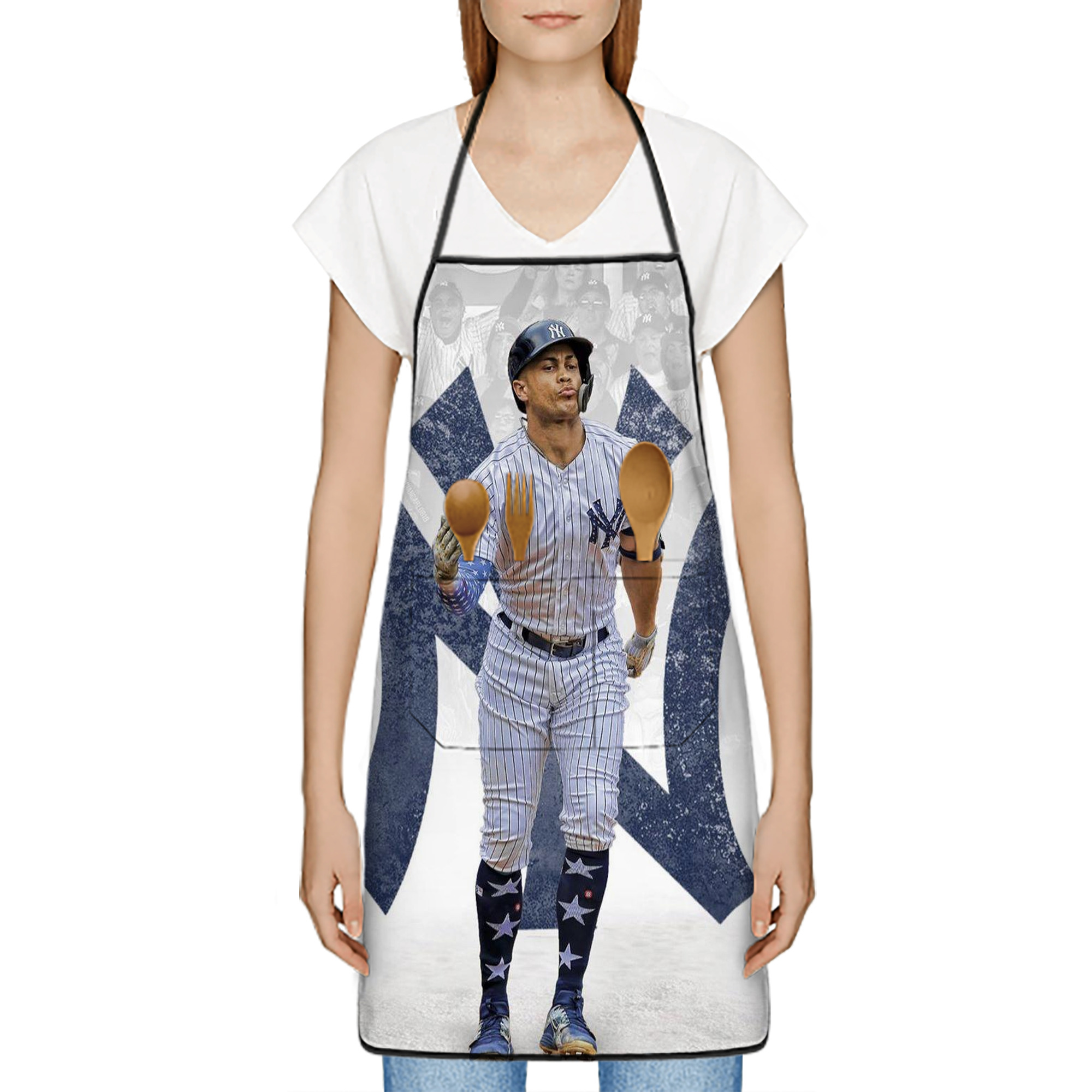 Giancarlo Stanton 15 Stain-Resistant Polyester Apron With Pocket – Full Print, Waterproof, Anti-Wrinkle, Anti-Pilling – Ideal For Kitchen, BBQ, Restaurant, Salon & More
