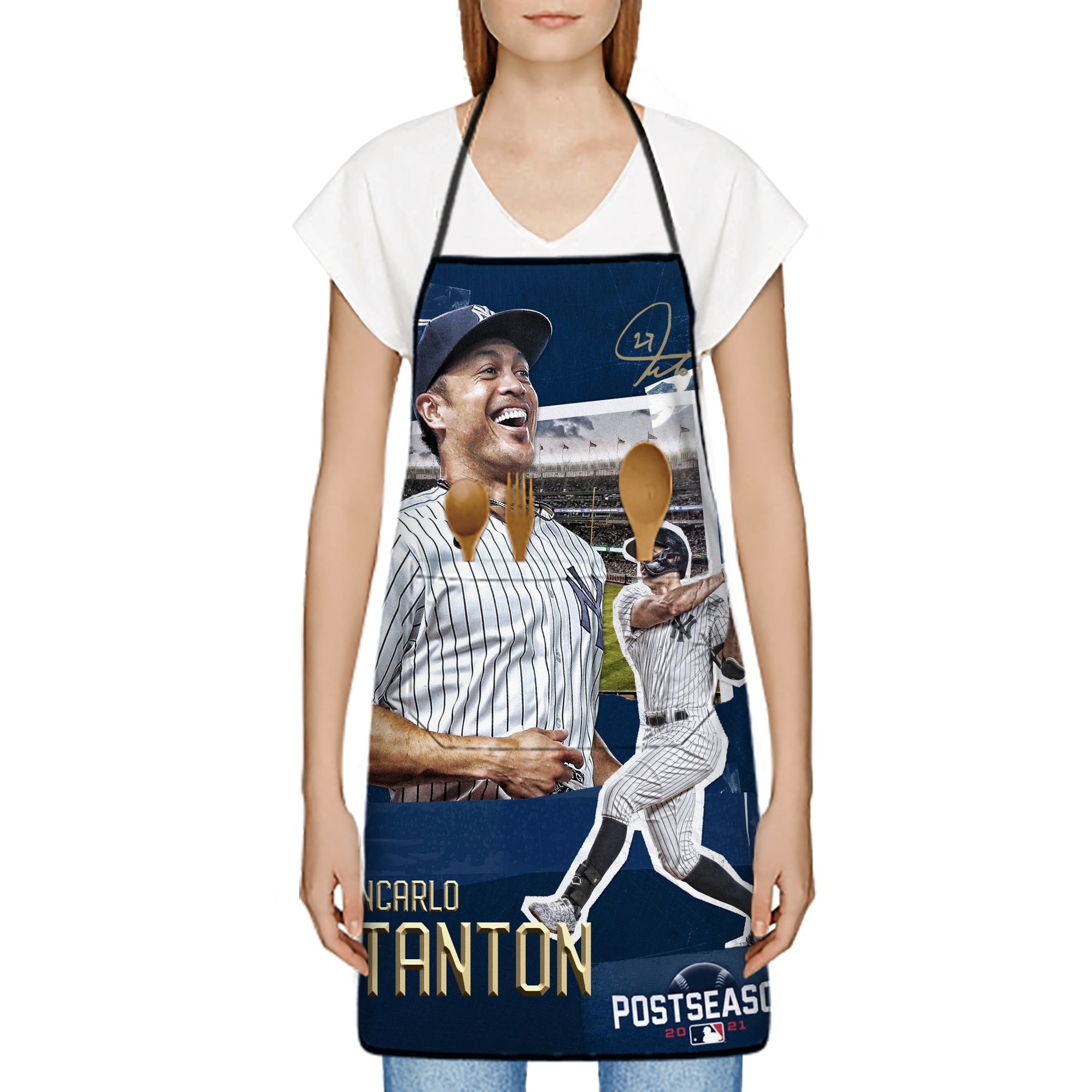 Giancarlo Stanton 18 Stain-Resistant Polyester Apron With Pocket – Full Print, Waterproof, Anti-Wrinkle, Anti-Pilling – Ideal For Kitchen, BBQ, Restaurant, Salon & More
