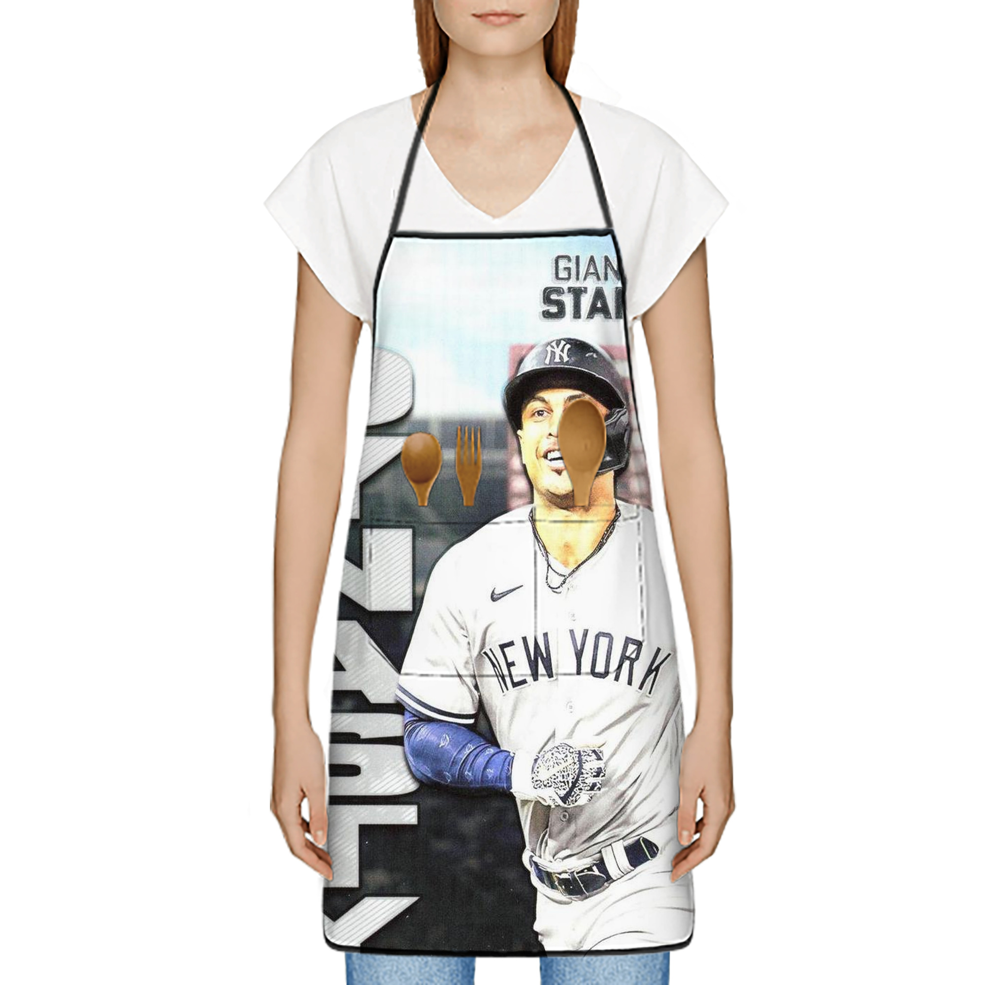 Giancarlo Stanton 21 Stain-Resistant Polyester Apron With Pocket – Full Print, Waterproof, Anti-Wrinkle, Anti-Pilling – Ideal For Kitchen, BBQ, Restaurant, Salon & More