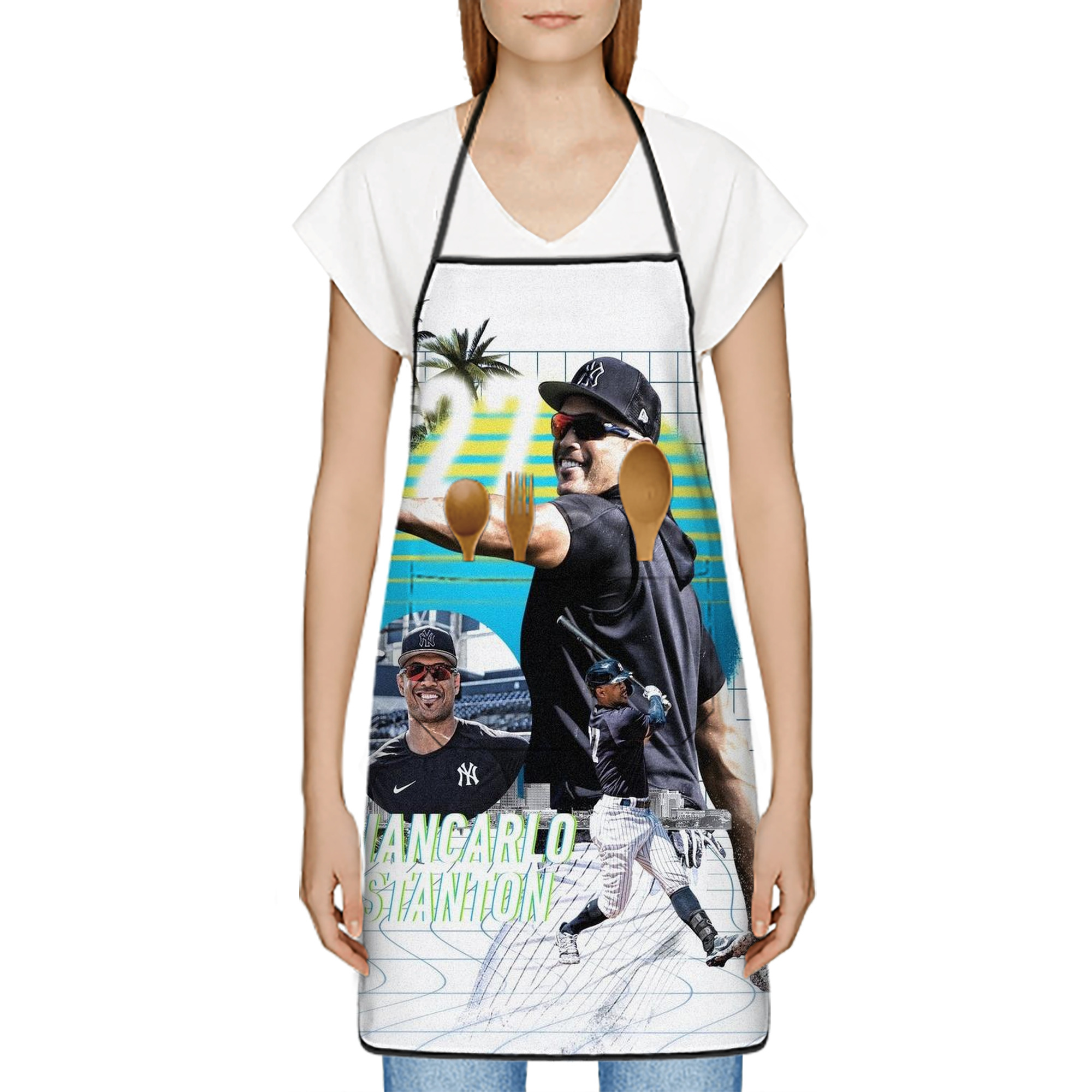 Giancarlo Stanton 30 Stain-Resistant Polyester Apron With Pocket – Full Print, Waterproof, Anti-Wrinkle, Anti-Pilling – Ideal For Kitchen, BBQ, Restaurant, Salon & More