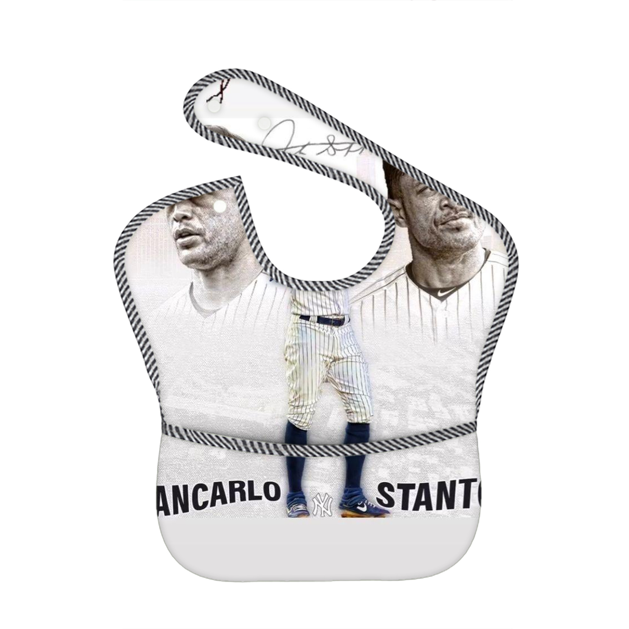 Giancarlo Stanton 11 Adjustable Waterproof Toddler Bib – Full-Print Durable Polyester – Foldable Crumb Pocket – Easy Snap Closure – Soft