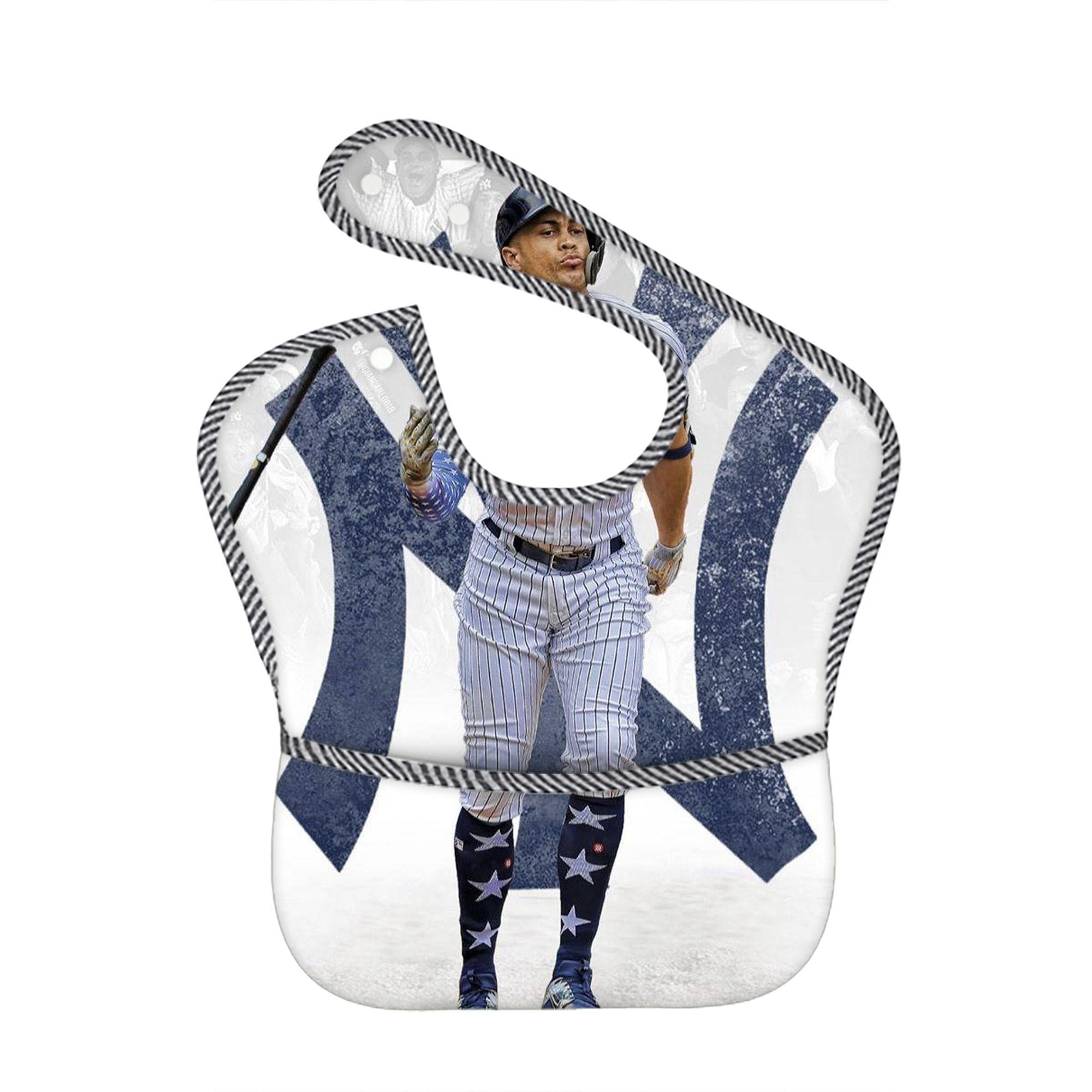 Giancarlo Stanton 15 Adjustable Waterproof Toddler Bib – Full-Print Durable Polyester – Foldable Crumb Pocket – Easy Snap Closure – Soft
