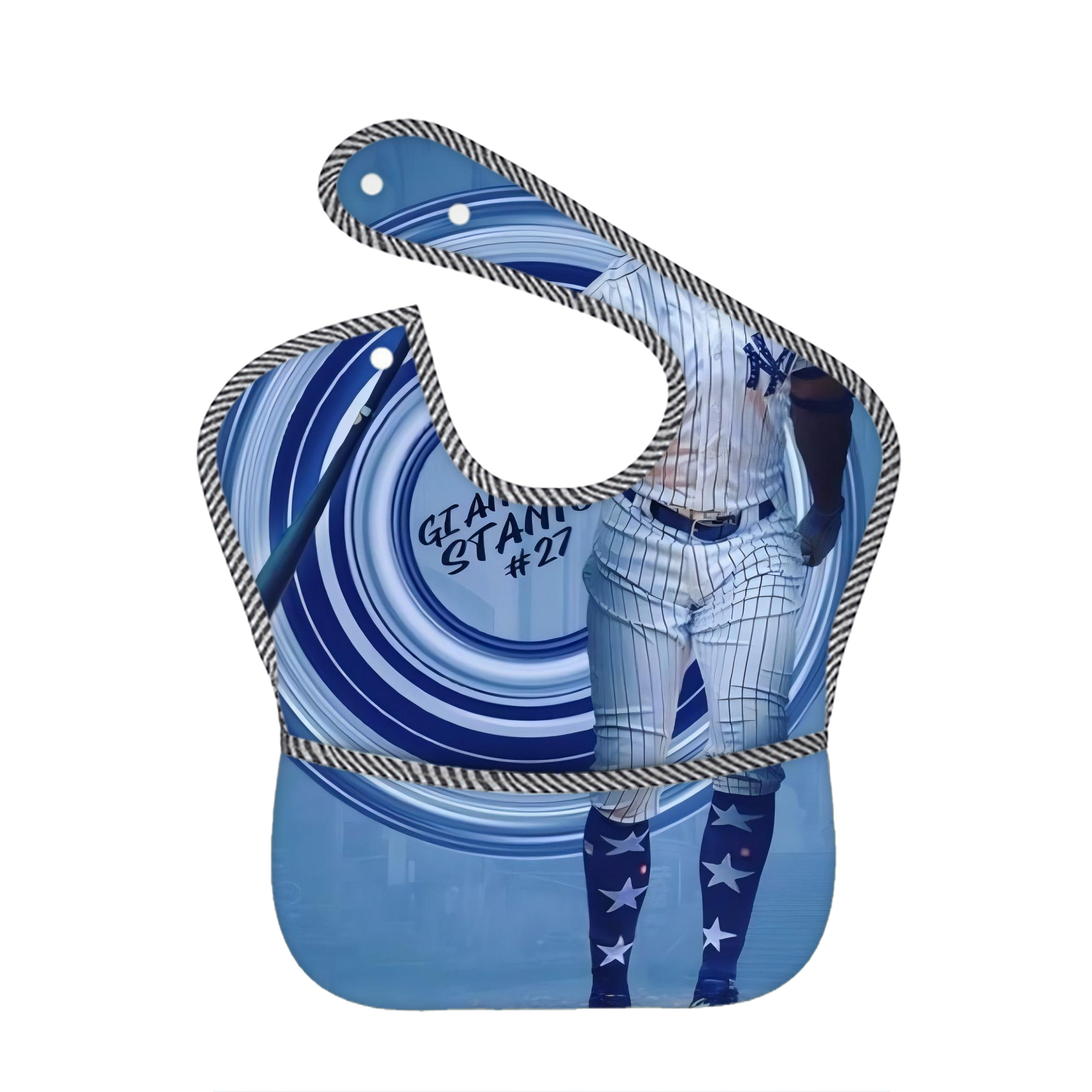 Giancarlo Stanton 16 Adjustable Waterproof Toddler Bib – Full-Print Durable Polyester – Foldable Crumb Pocket – Easy Snap Closure – Soft