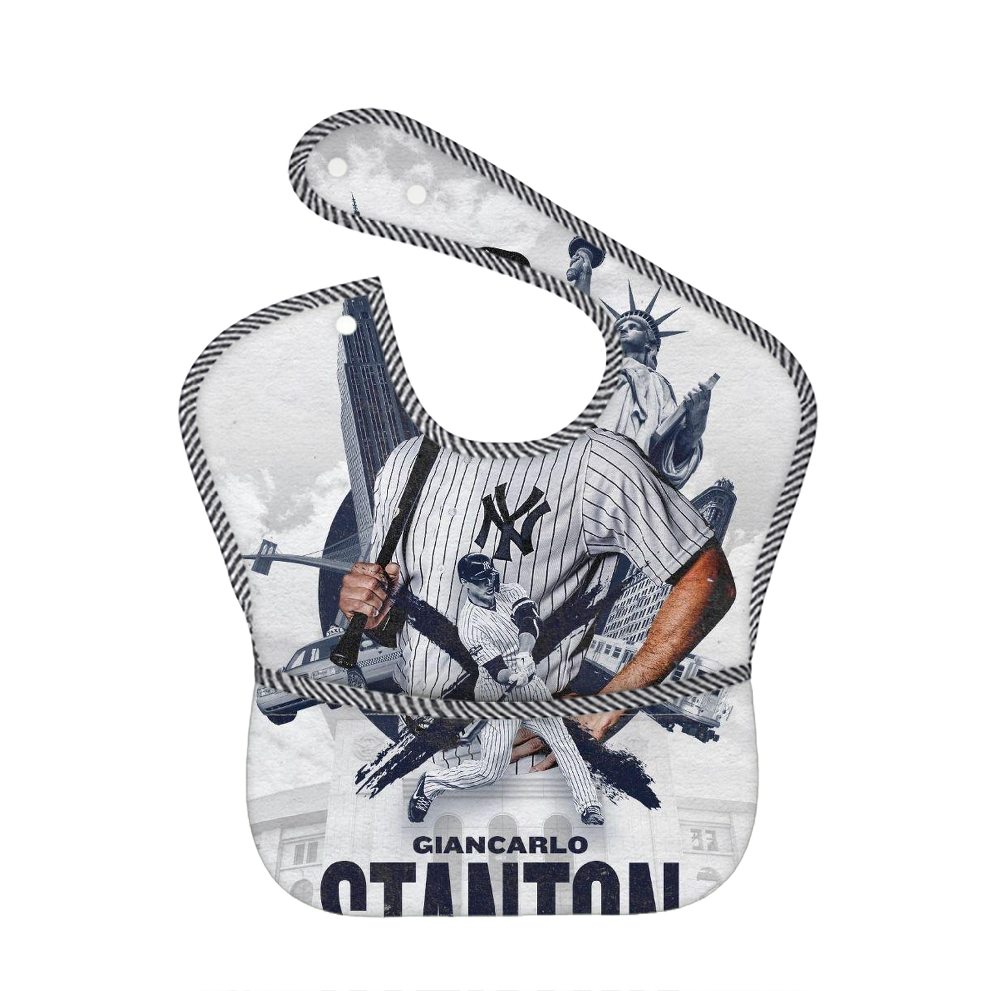 Giancarlo Stanton 23 Adjustable Waterproof Toddler Bib – Full-Print Durable Polyester – Foldable Crumb Pocket – Easy Snap Closure – Soft