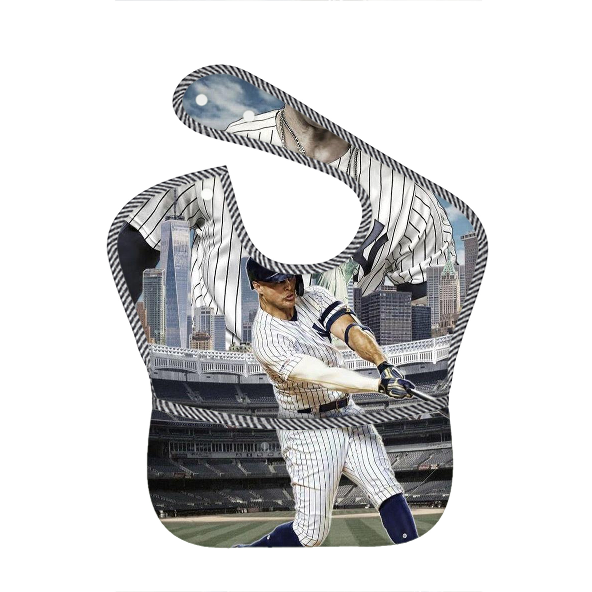 Giancarlo Stanton 14 Adjustable Waterproof Toddler Bib – Full-Print Durable Polyester – Foldable Crumb Pocket – Easy Snap Closure – Soft
