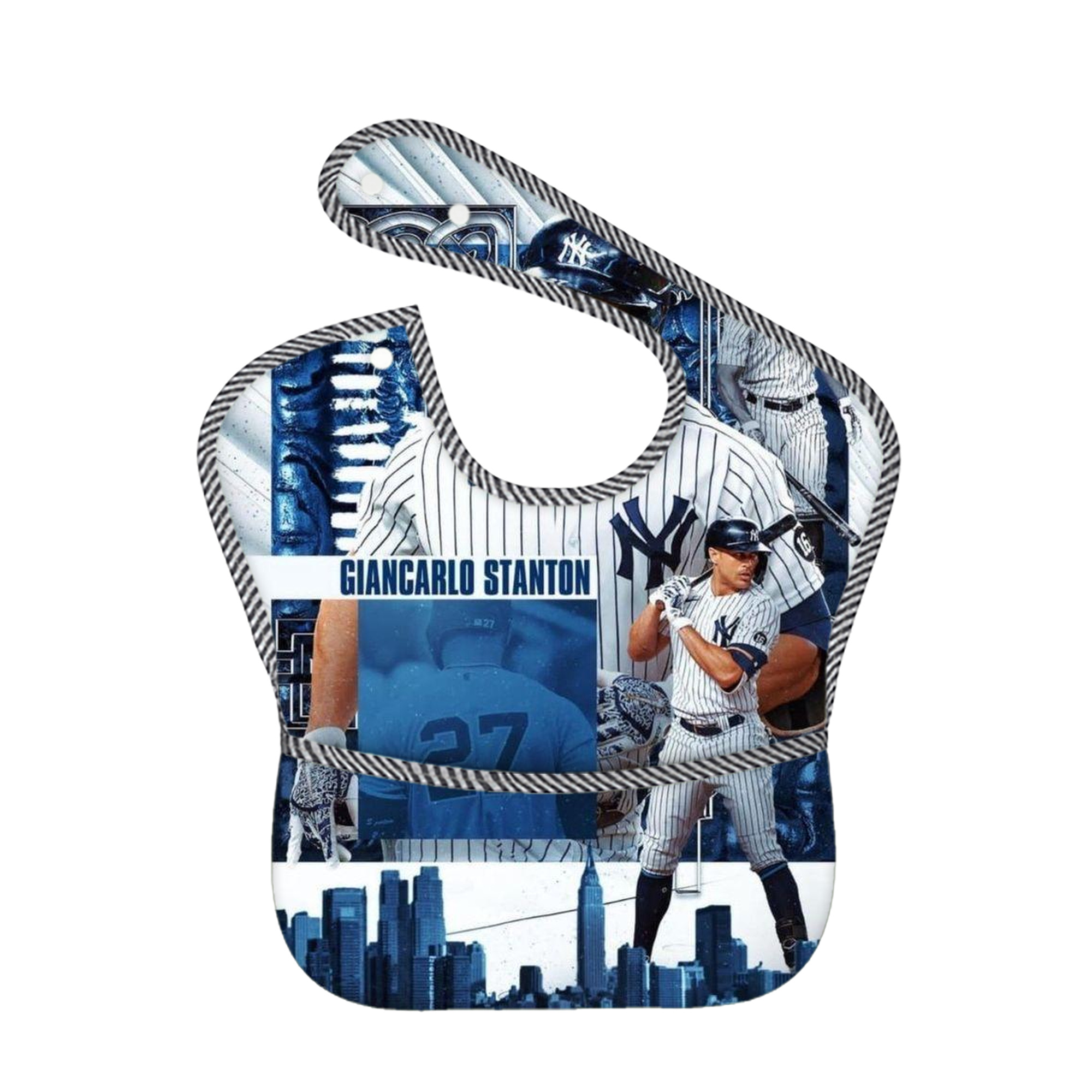 Giancarlo Stanton 17 Adjustable Waterproof Toddler Bib – Full-Print Durable Polyester – Foldable Crumb Pocket – Easy Snap Closure – Soft