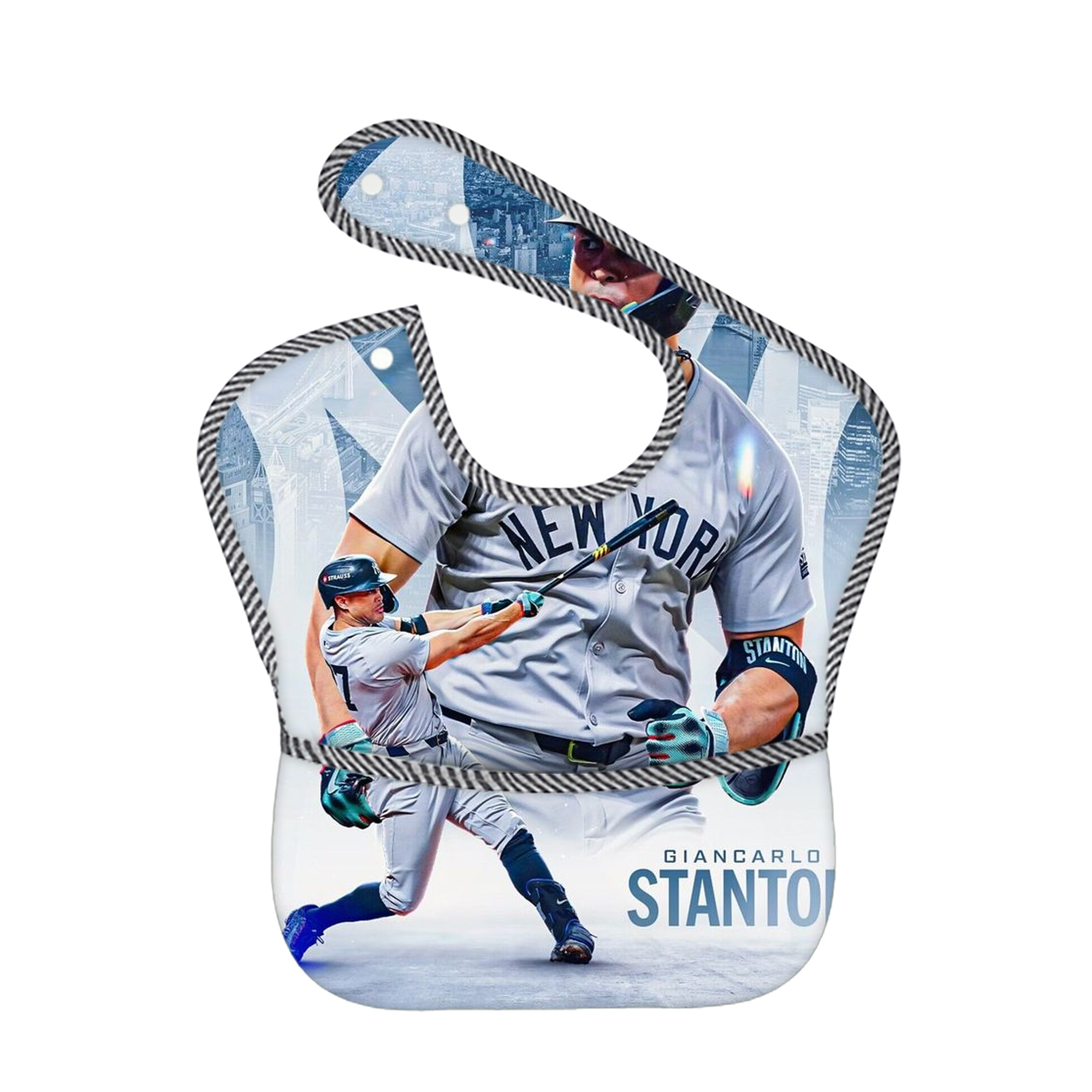 Giancarlo Stanton 24 Adjustable Waterproof Toddler Bib – Full-Print Durable Polyester – Foldable Crumb Pocket – Easy Snap Closure – Soft