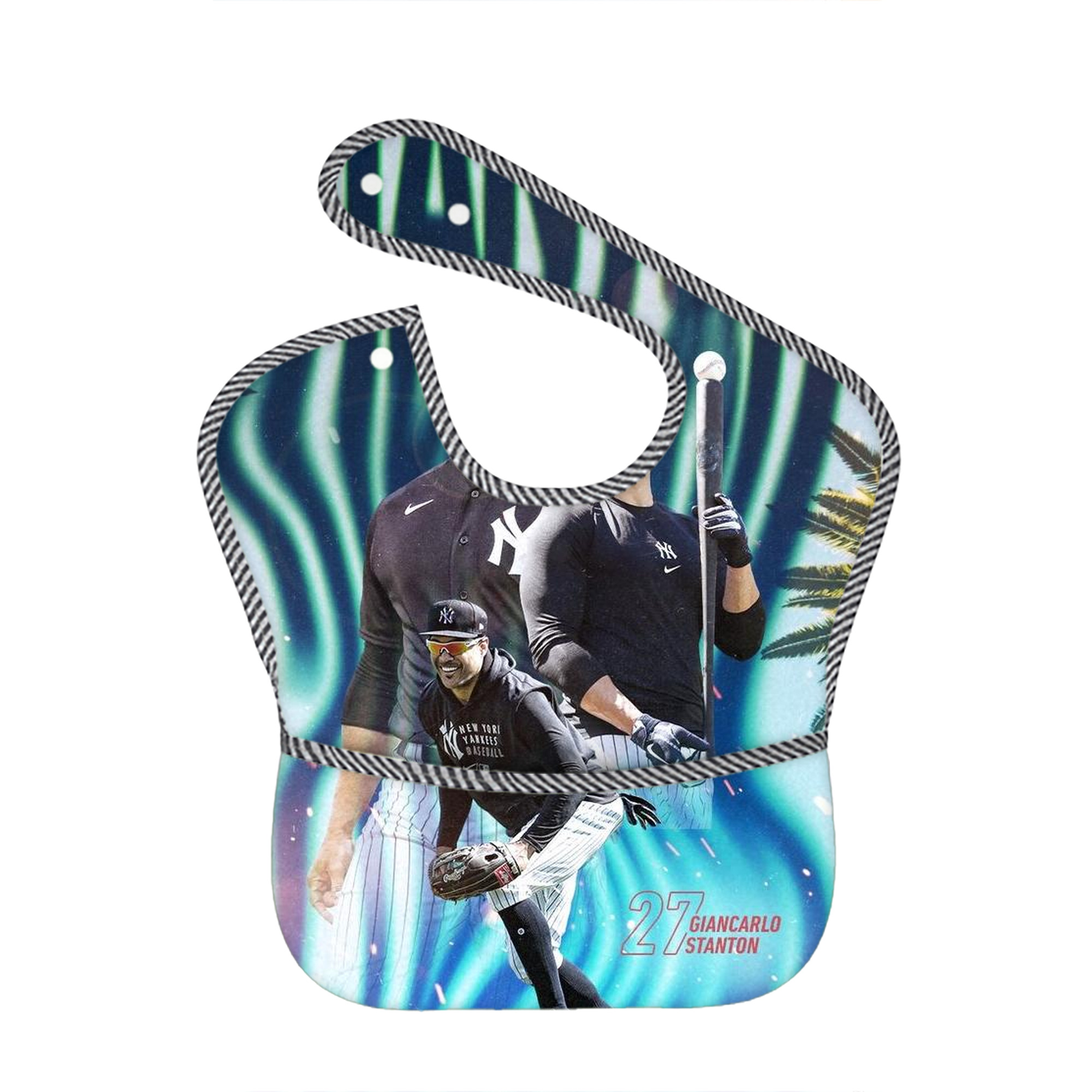 Giancarlo Stanton 31 Adjustable Waterproof Toddler Bib – Full-Print Durable Polyester – Foldable Crumb Pocket – Easy Snap Closure – Soft