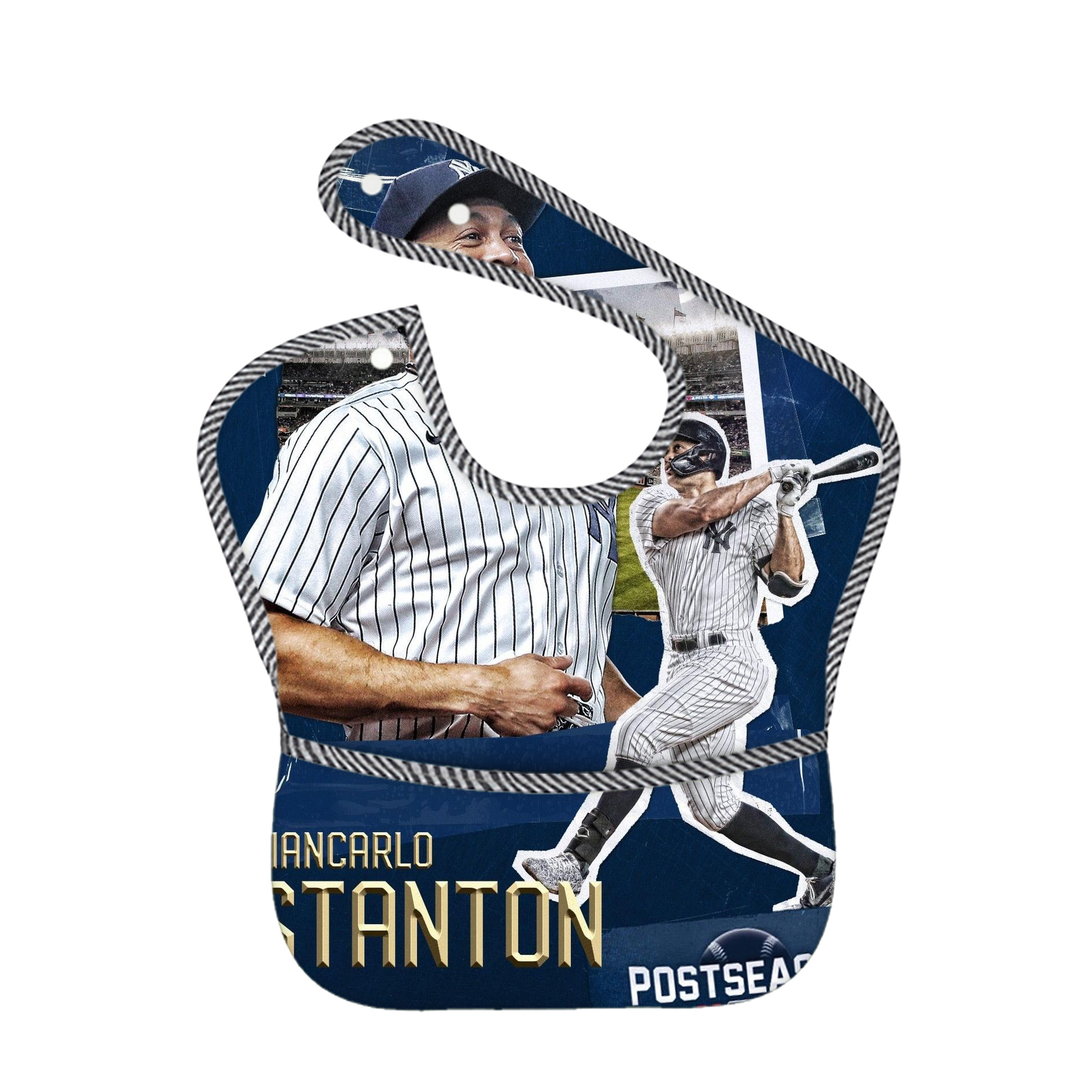 Giancarlo Stanton 18 Adjustable Waterproof Toddler Bib – Full-Print Durable Polyester – Foldable Crumb Pocket – Easy Snap Closure – Soft