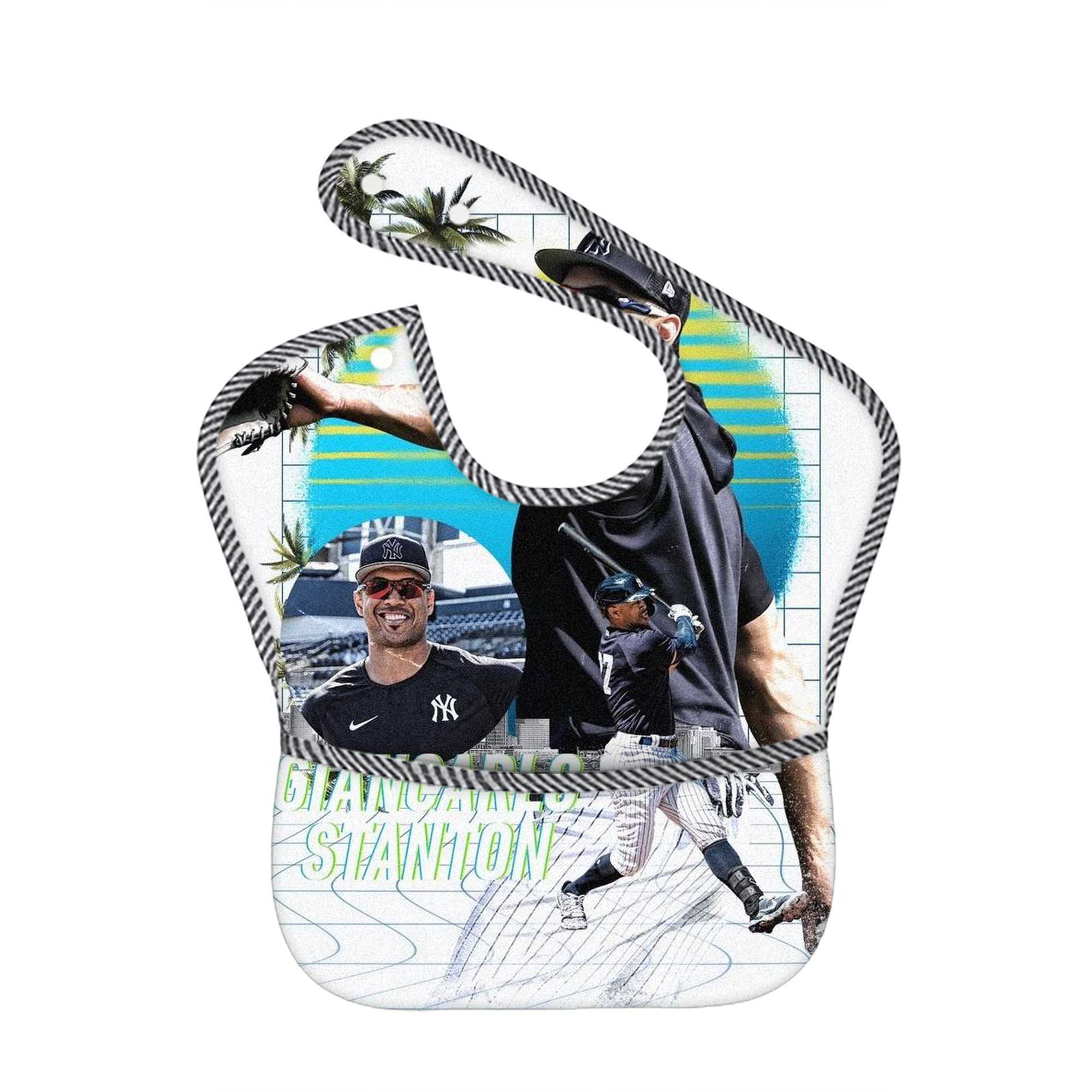 Giancarlo Stanton 30 Adjustable Waterproof Toddler Bib – Full-Print Durable Polyester – Foldable Crumb Pocket – Easy Snap Closure – Soft