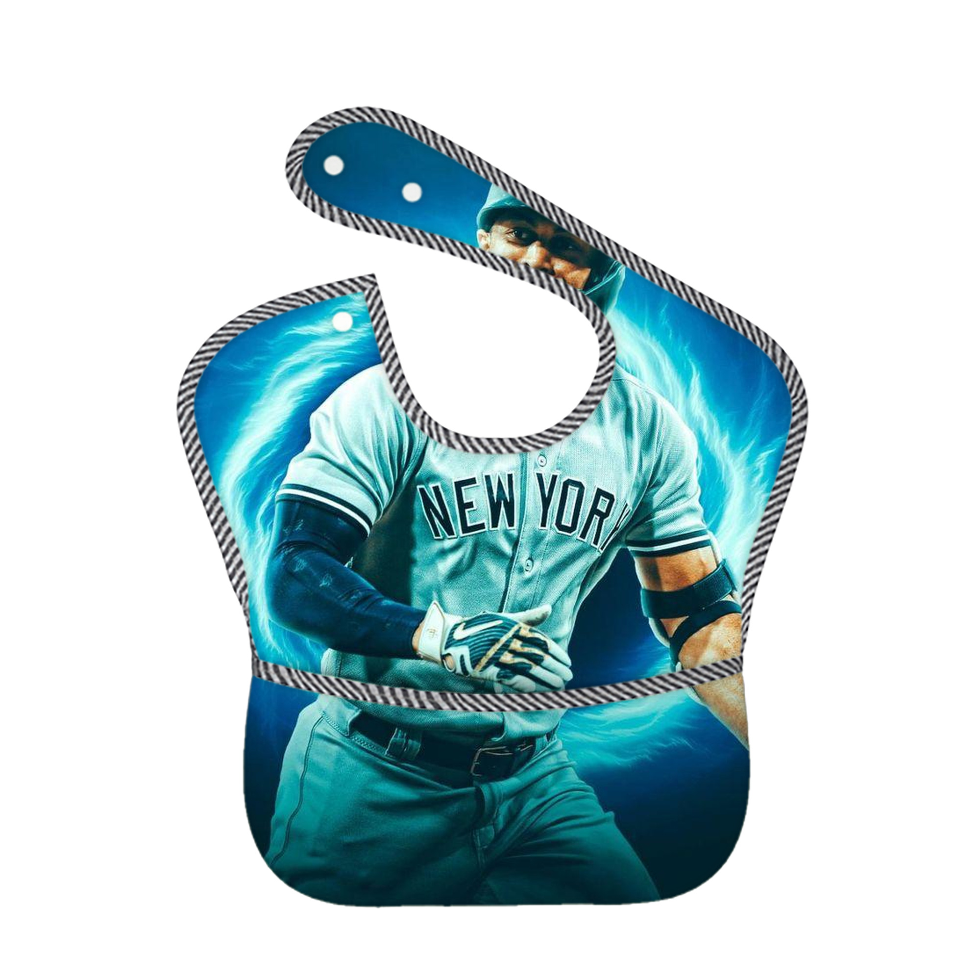 Giancarlo Stanton 35 Adjustable Waterproof Toddler Bib – Full-Print Durable Polyester – Foldable Crumb Pocket – Easy Snap Closure – Soft