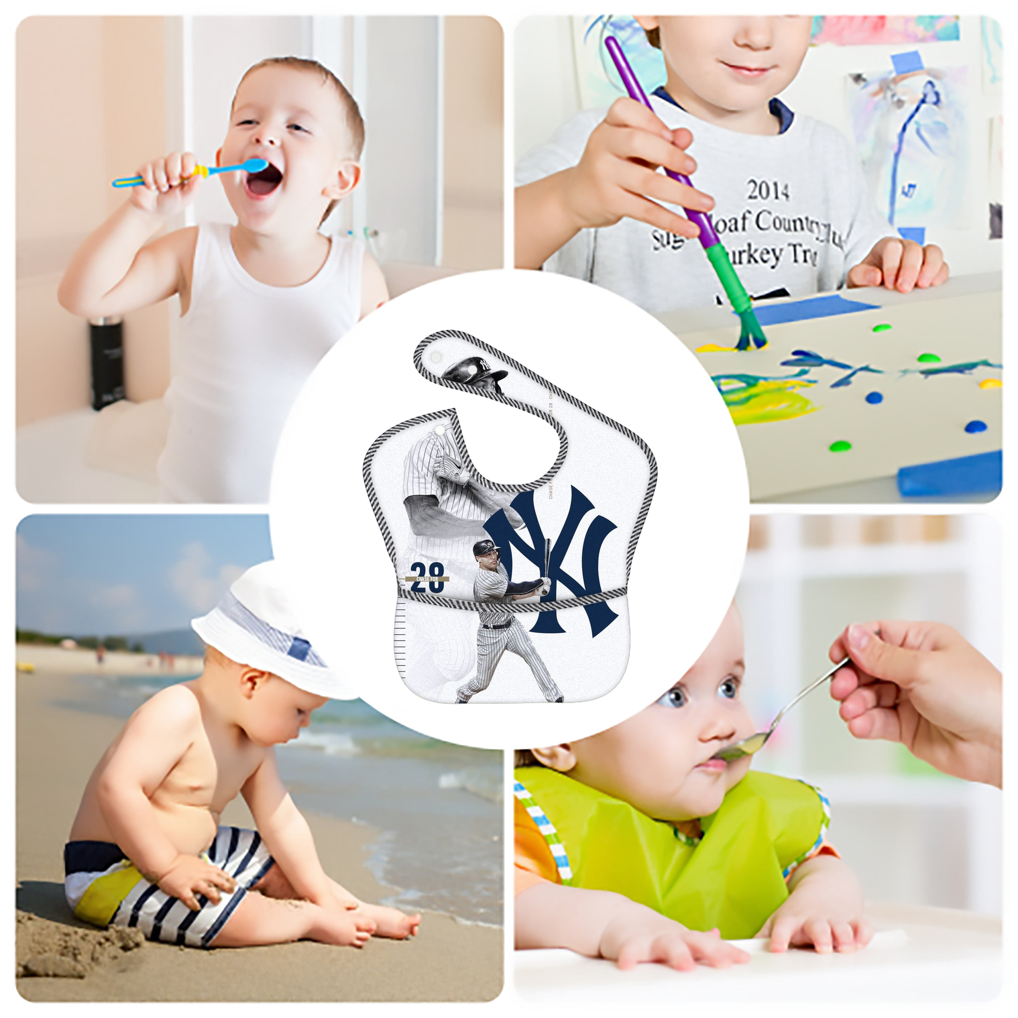 Giancarlo Stanton 10 Adjustable Waterproof Toddler Bib – Full-Print Durable Polyester – Foldable Crumb Pocket – Easy Snap Closure – Soft