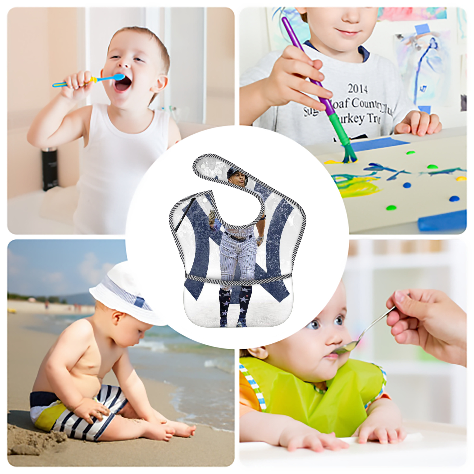 Giancarlo Stanton 15 Adjustable Waterproof Toddler Bib – Full-Print Durable Polyester – Foldable Crumb Pocket – Easy Snap Closure – Soft