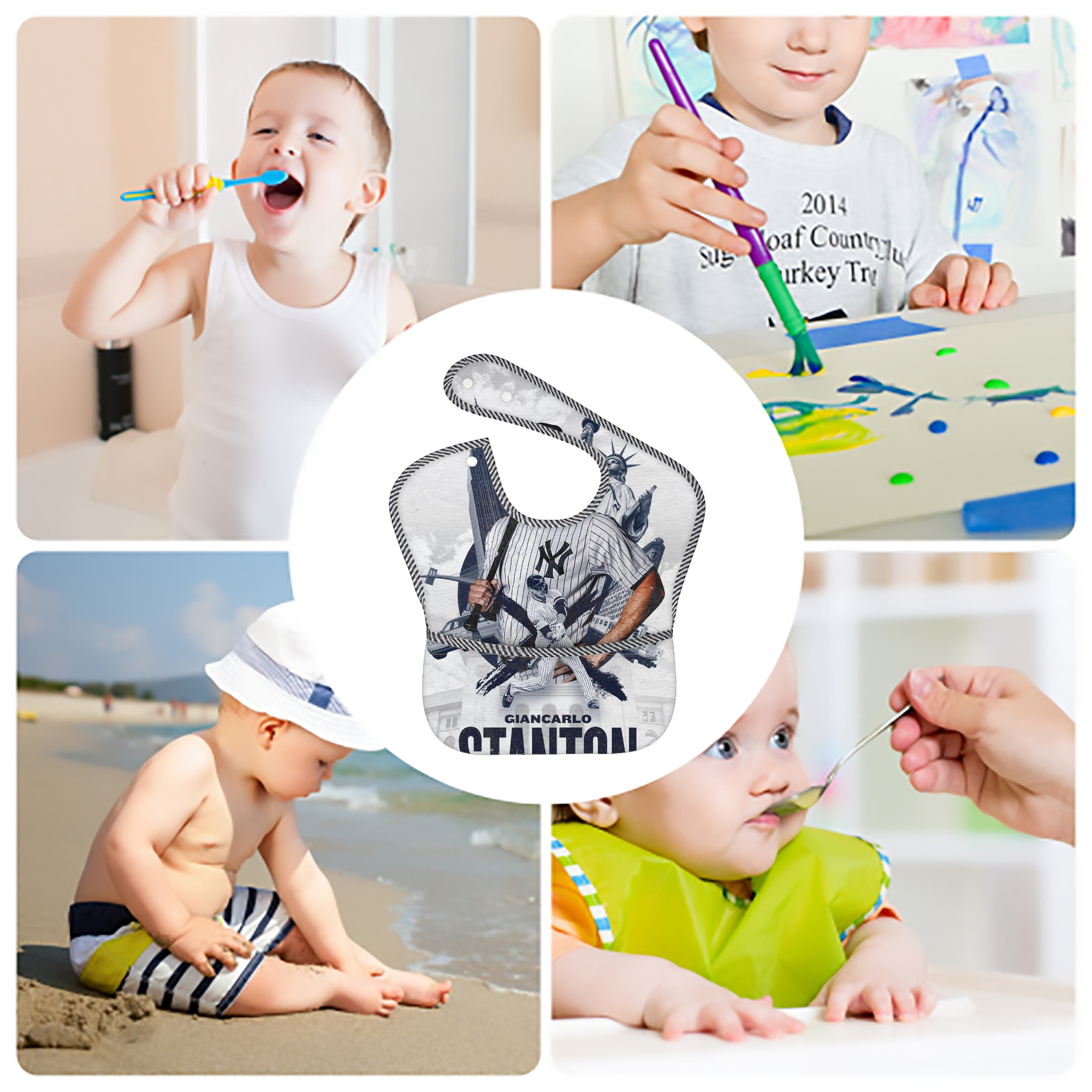 Giancarlo Stanton 23 Adjustable Waterproof Toddler Bib – Full-Print Durable Polyester – Foldable Crumb Pocket – Easy Snap Closure – Soft