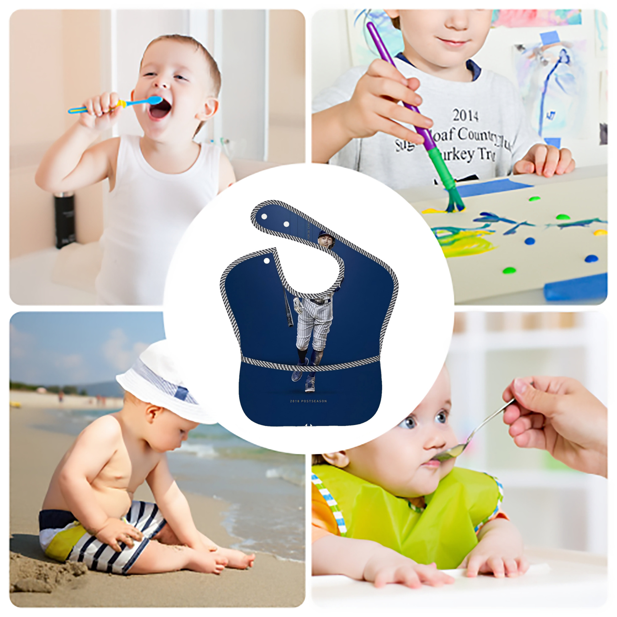 Giancarlo Stanton 12 Adjustable Waterproof Toddler Bib – Full-Print Durable Polyester – Foldable Crumb Pocket – Easy Snap Closure – Soft