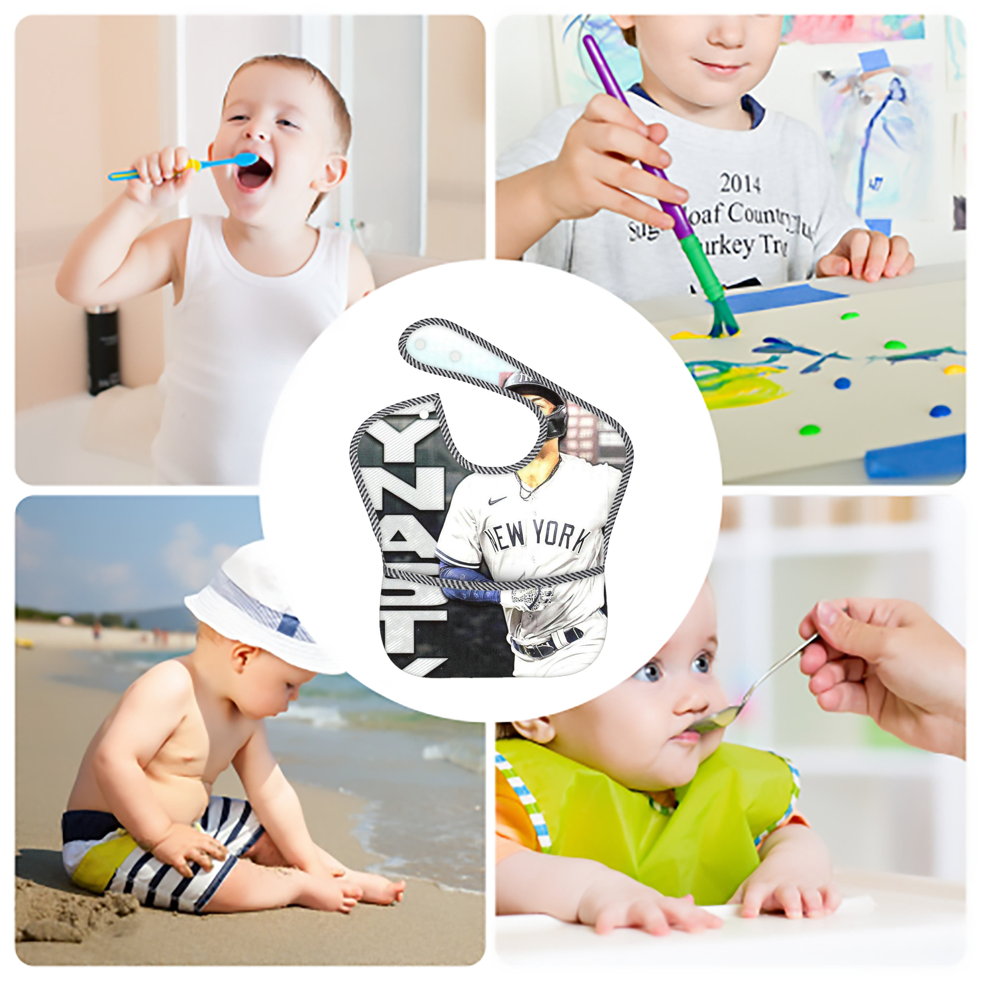 Giancarlo Stanton 21 Adjustable Waterproof Toddler Bib – Full-Print Durable Polyester – Foldable Crumb Pocket – Easy Snap Closure – Soft