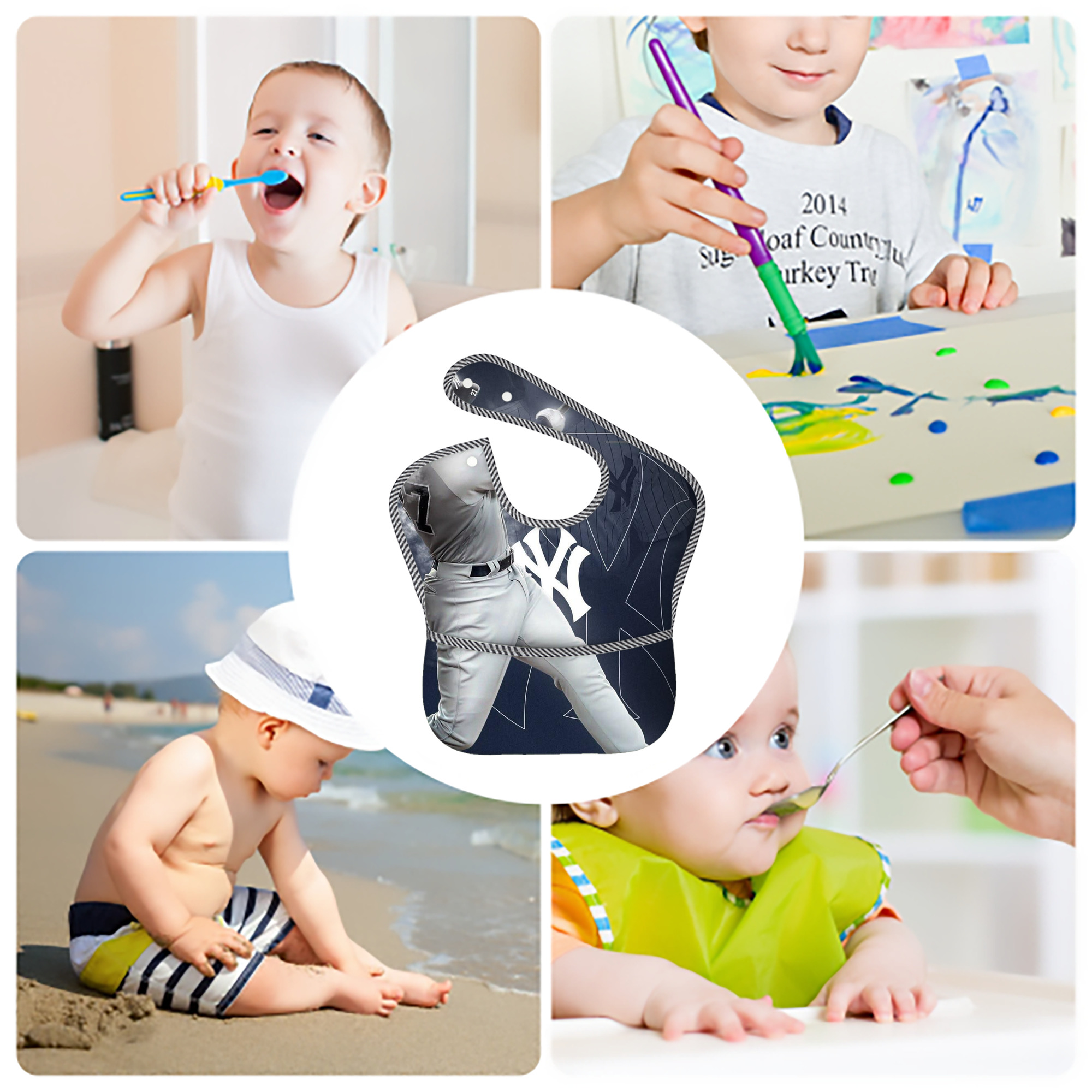 Giancarlo Stanton 27 Adjustable Waterproof Toddler Bib – Full-Print Durable Polyester – Foldable Crumb Pocket – Easy Snap Closure – Soft