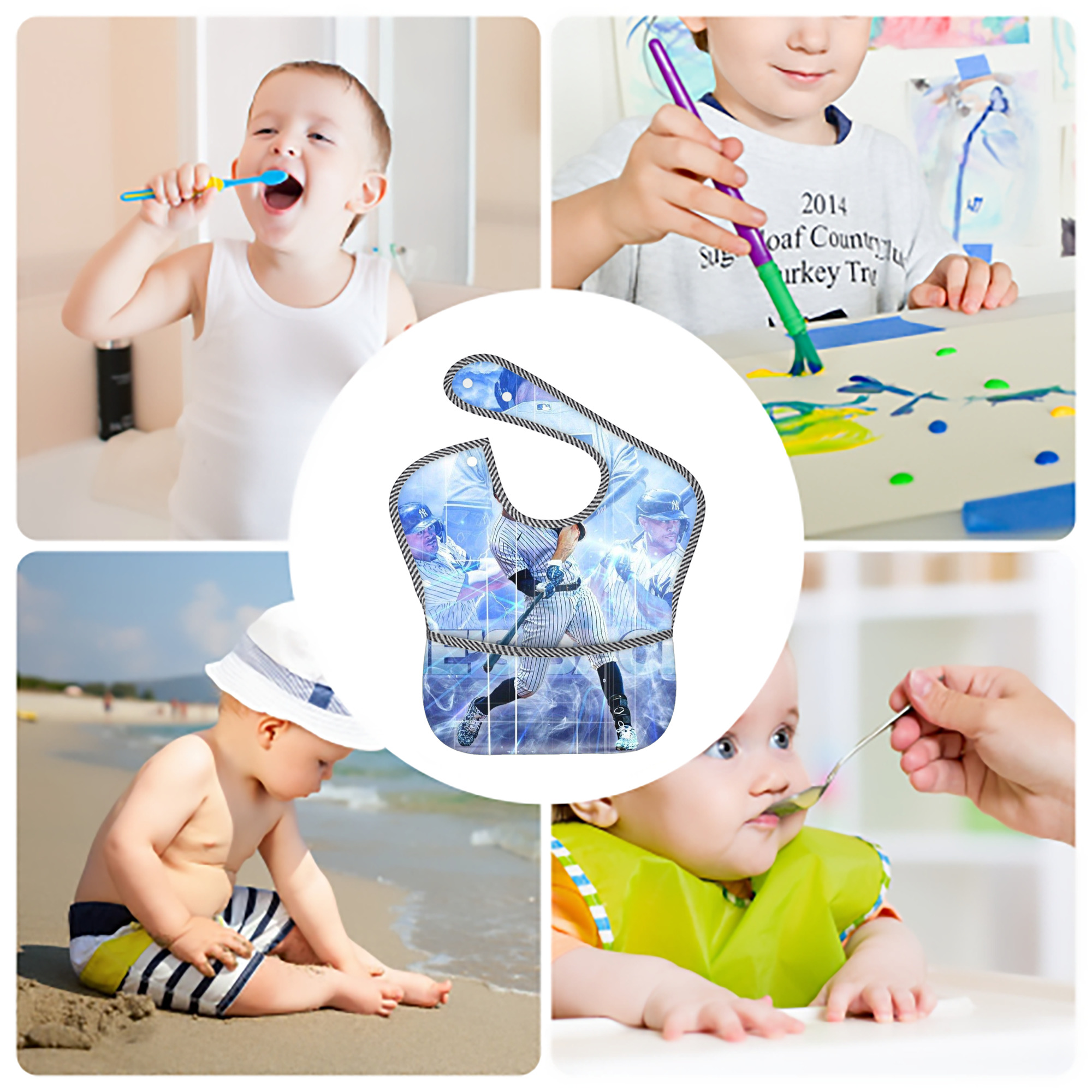 Giancarlo Stanton 26 Adjustable Waterproof Toddler Bib – Full-Print Durable Polyester – Foldable Crumb Pocket – Easy Snap Closure – Soft