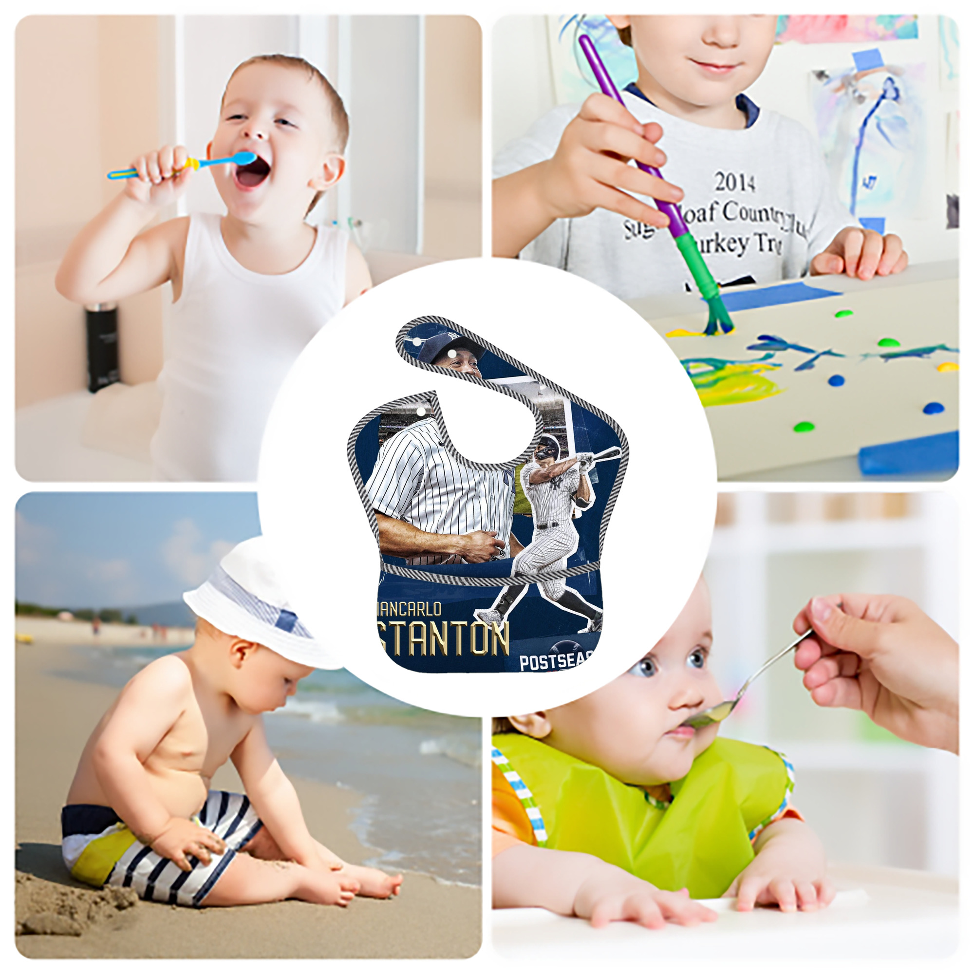 Giancarlo Stanton 18 Adjustable Waterproof Toddler Bib – Full-Print Durable Polyester – Foldable Crumb Pocket – Easy Snap Closure – Soft