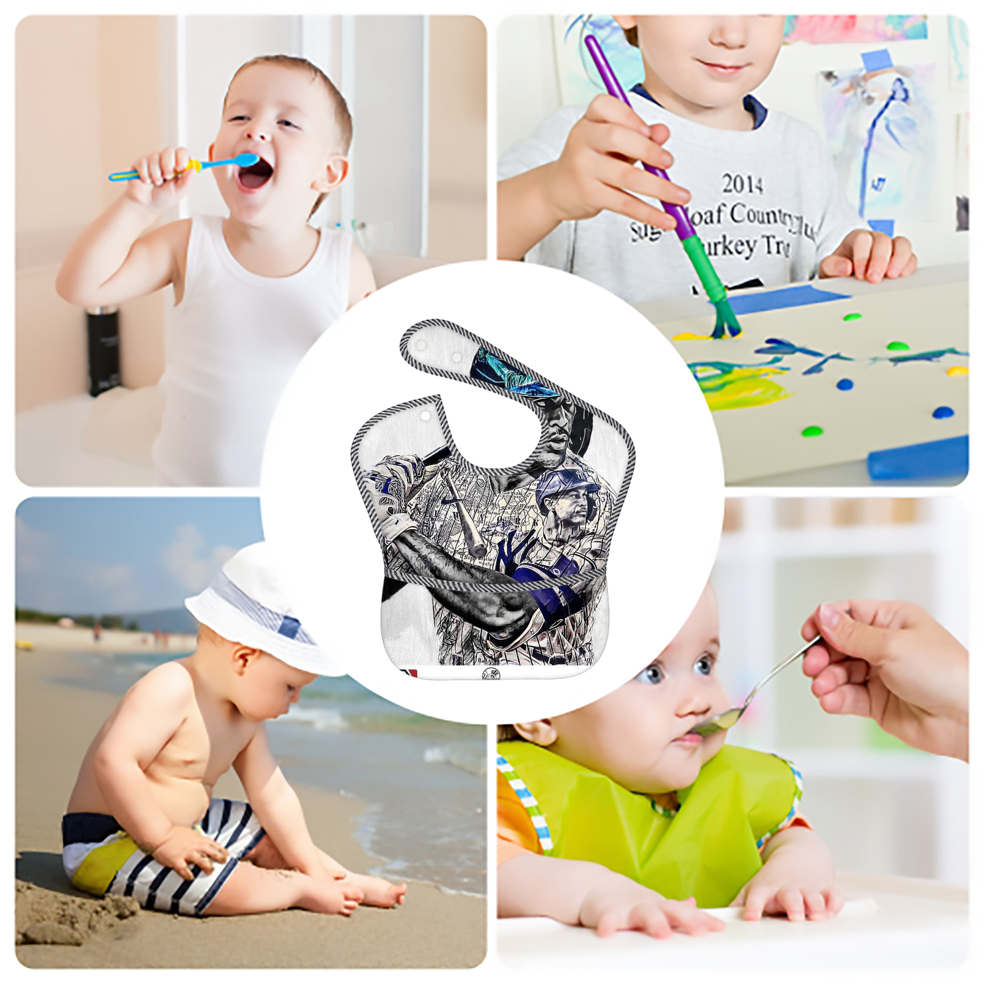 Giancarlo Stanton 28 Adjustable Waterproof Toddler Bib – Full-Print Durable Polyester – Foldable Crumb Pocket – Easy Snap Closure – Soft