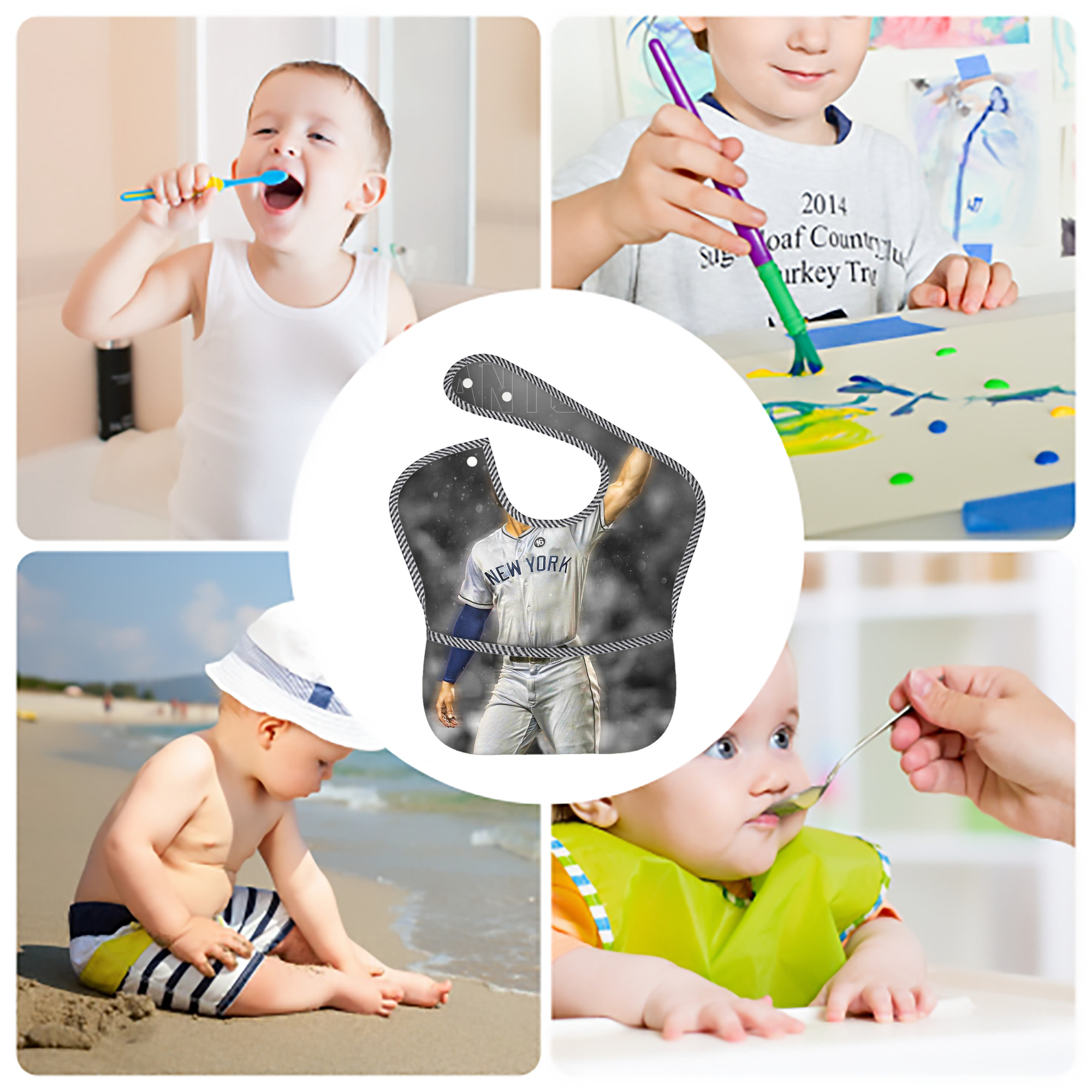 Giancarlo Stanton 25 Adjustable Waterproof Toddler Bib – Full-Print Durable Polyester – Foldable Crumb Pocket – Easy Snap Closure – Soft