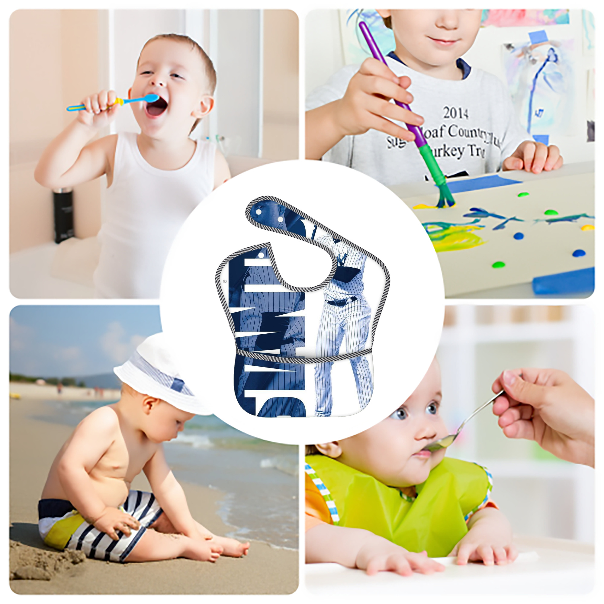 Giancarlo Stanton 34 Adjustable Waterproof Toddler Bib – Full-Print Durable Polyester – Foldable Crumb Pocket – Easy Snap Closure – Soft