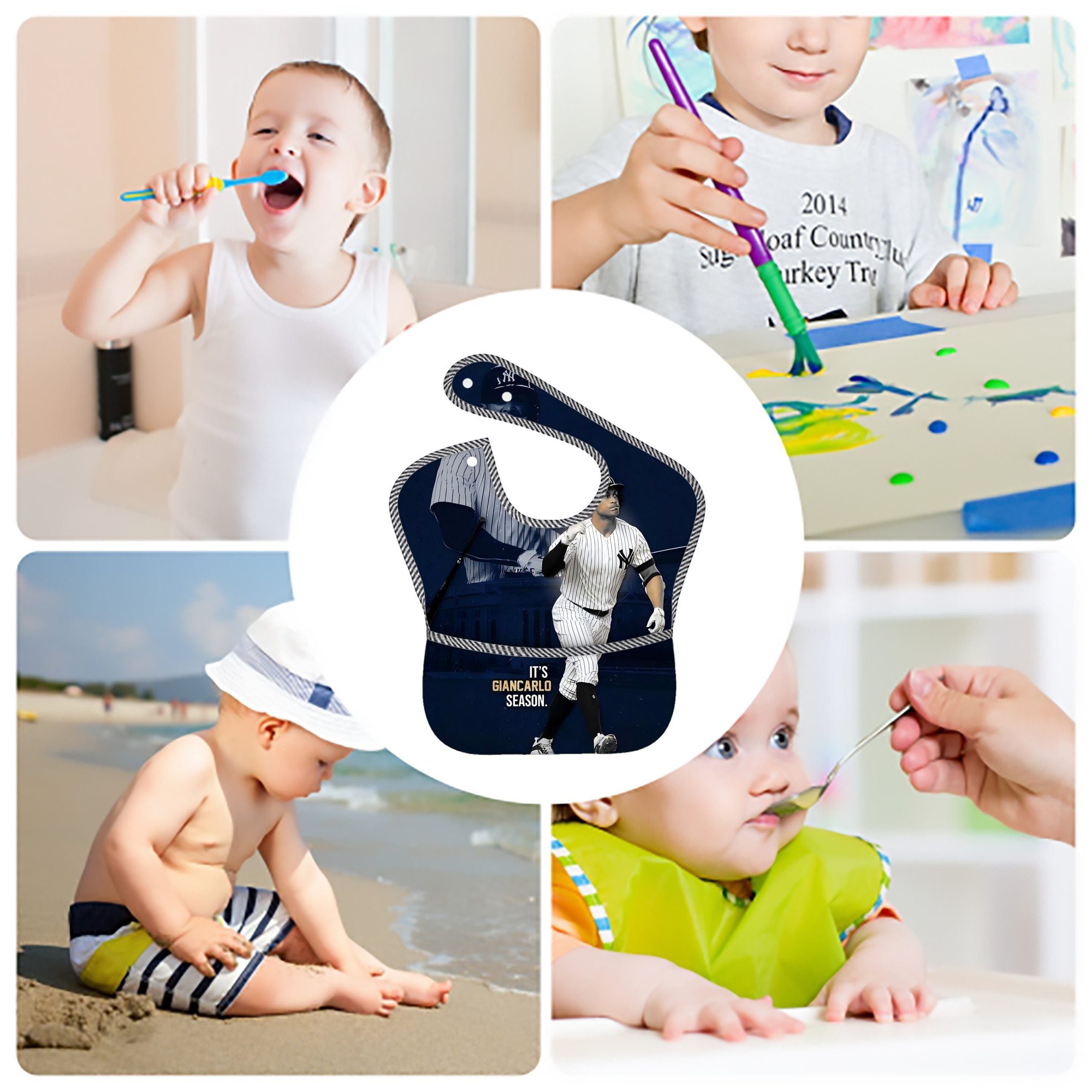 Giancarlo Stanton 29 Adjustable Waterproof Toddler Bib – Full-Print Durable Polyester – Foldable Crumb Pocket – Easy Snap Closure – Soft