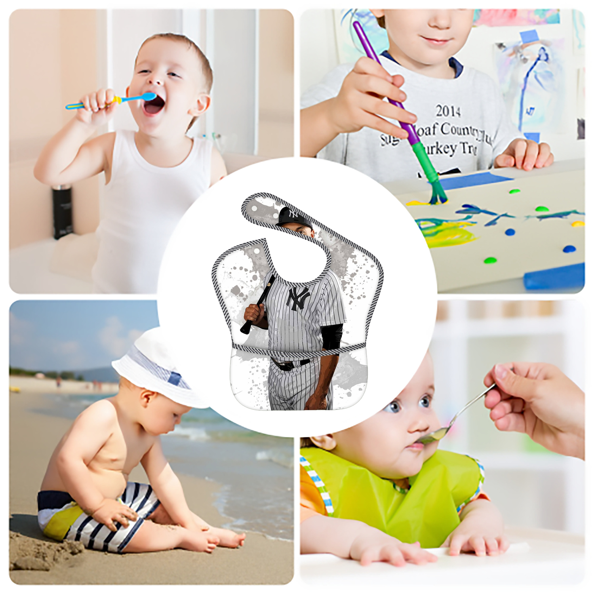 Giancarlo Stanton 32 Adjustable Waterproof Toddler Bib – Full-Print Durable Polyester – Foldable Crumb Pocket – Easy Snap Closure – Soft