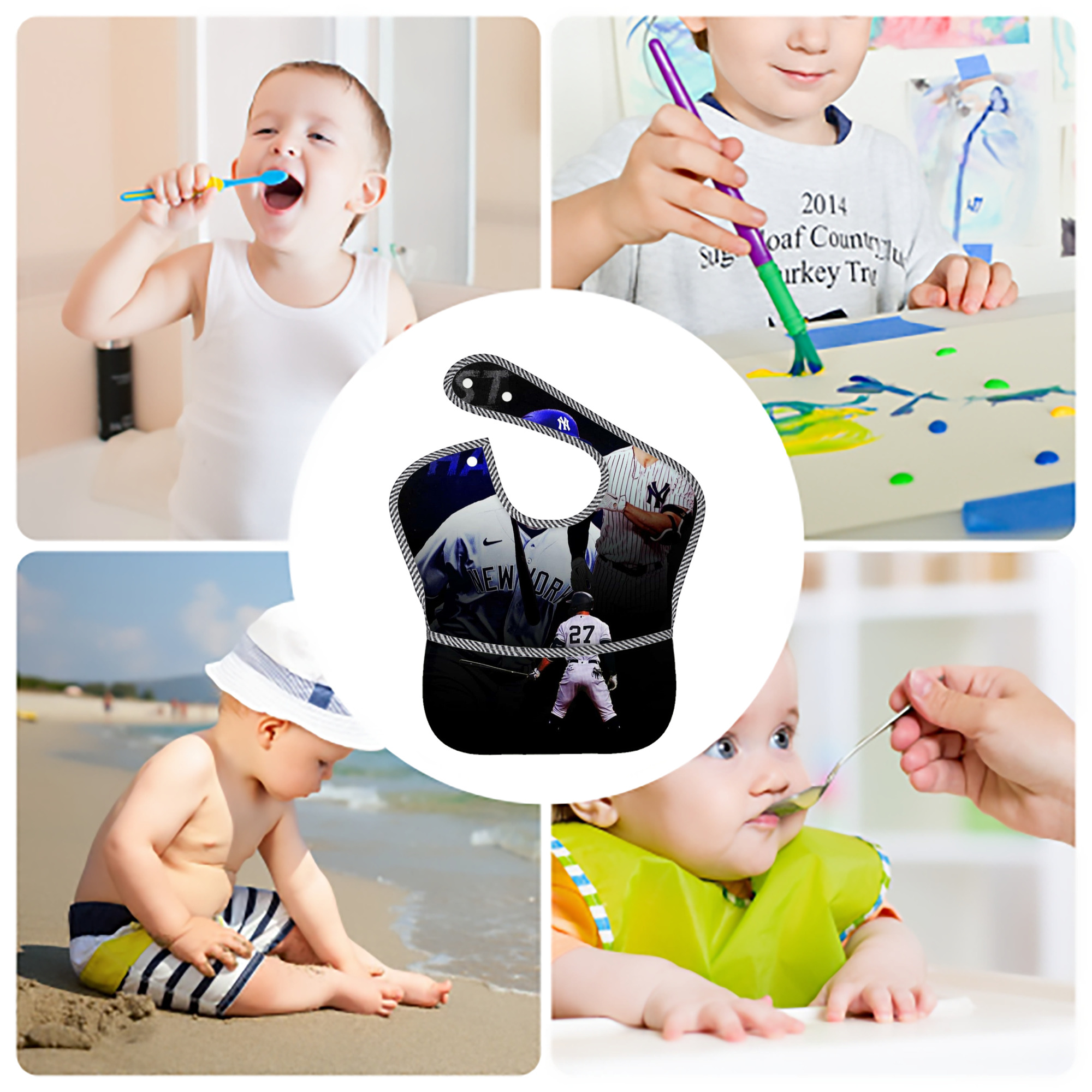 Giancarlo Stanton 36 Adjustable Waterproof Toddler Bib – Full-Print Durable Polyester – Foldable Crumb Pocket – Easy Snap Closure – Soft