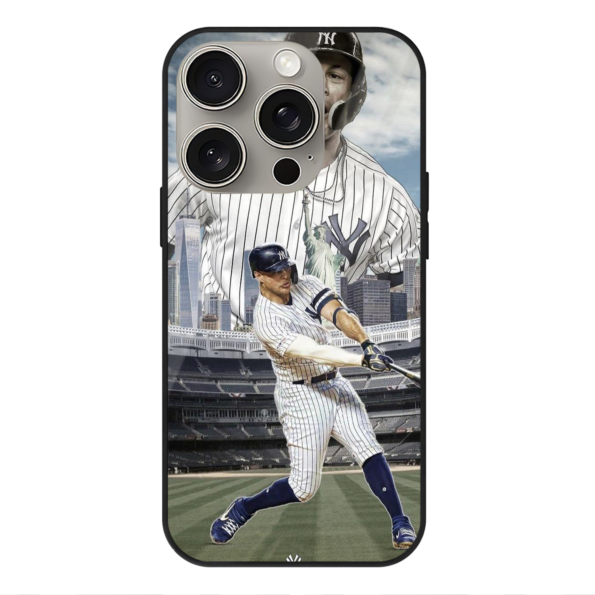 Giancarlo Stanton 14 IPhone 15 Pro Mirror Phone Case – UV Printed Glass + TPU – Scratch-Resistant, Wireless Charging Compatible, Precise Fit & Stylish Design