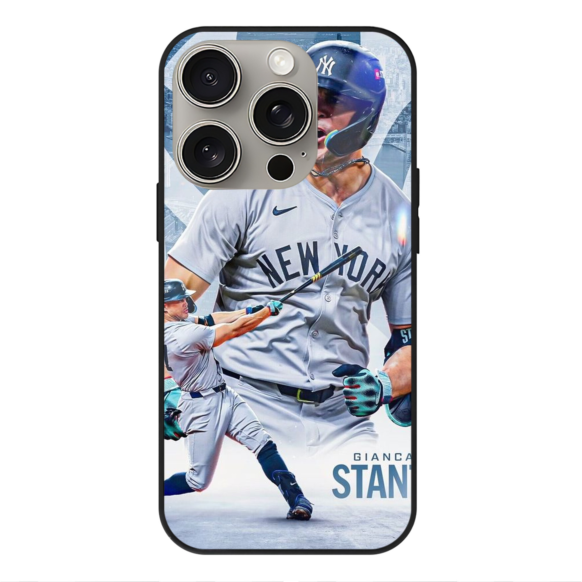 Giancarlo Stanton 24 IPhone 15 Pro Mirror Phone Case – UV Printed Glass + TPU – Scratch-Resistant, Wireless Charging Compatible, Precise Fit & Stylish Design