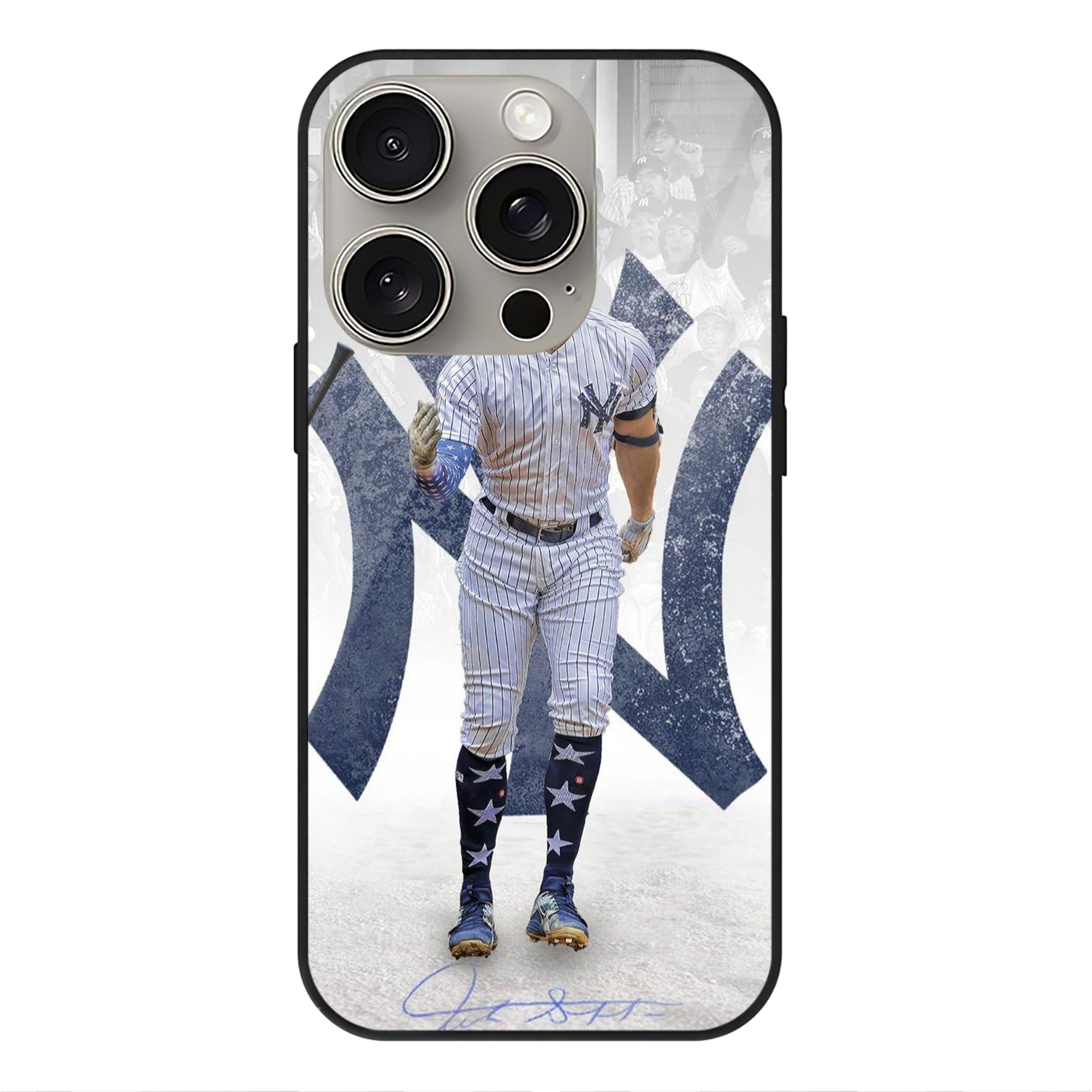 Giancarlo Stanton 15 IPhone 15 Pro Mirror Phone Case – UV Printed Glass + TPU – Scratch-Resistant, Wireless Charging Compatible, Precise Fit & Stylish Design