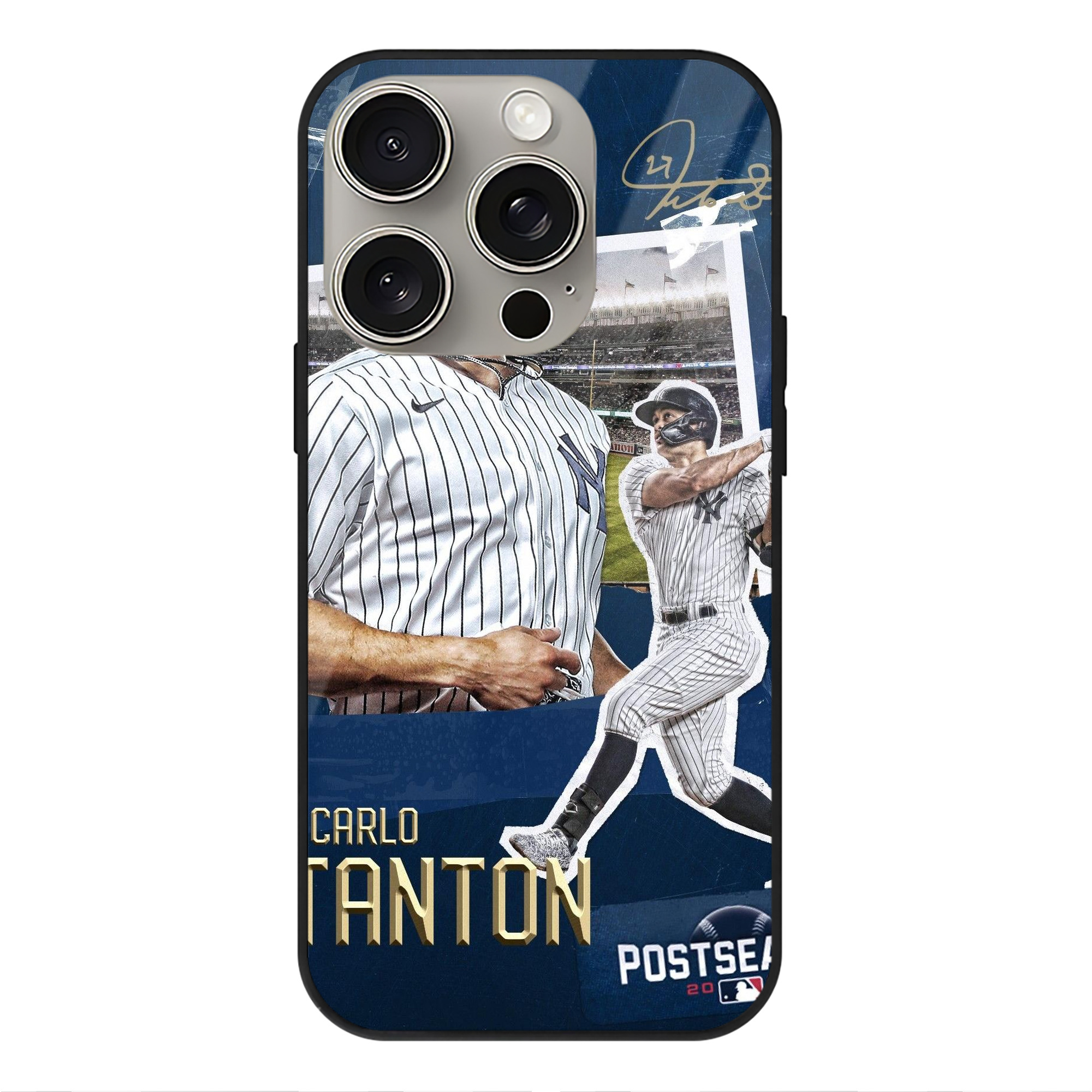 Giancarlo Stanton 18 IPhone 15 Pro Mirror Phone Case – UV Printed Glass + TPU – Scratch-Resistant, Wireless Charging Compatible, Precise Fit & Stylish Design