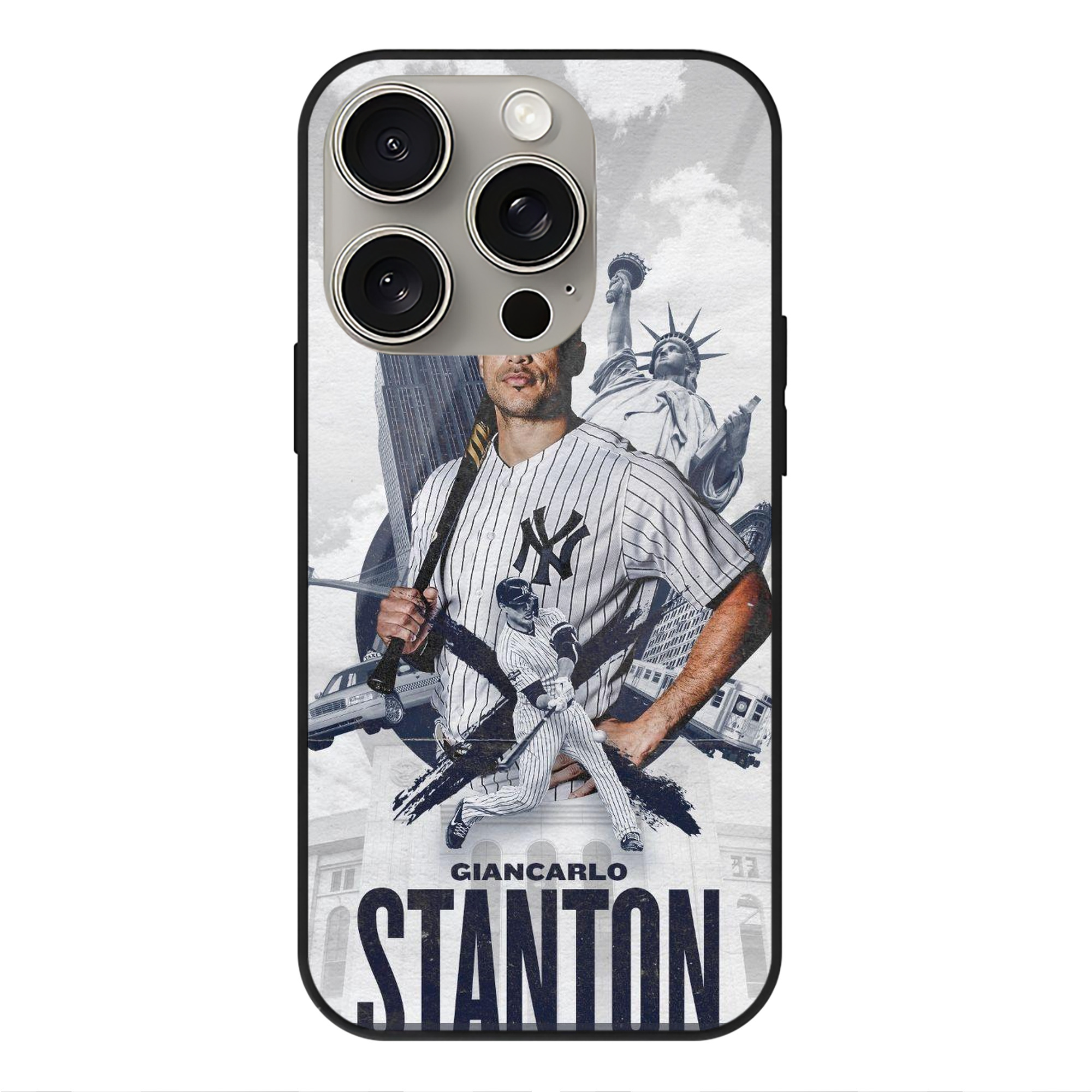 Giancarlo Stanton 23 IPhone 15 Pro Mirror Phone Case – UV Printed Glass + TPU – Scratch-Resistant, Wireless Charging Compatible, Precise Fit & Stylish Design