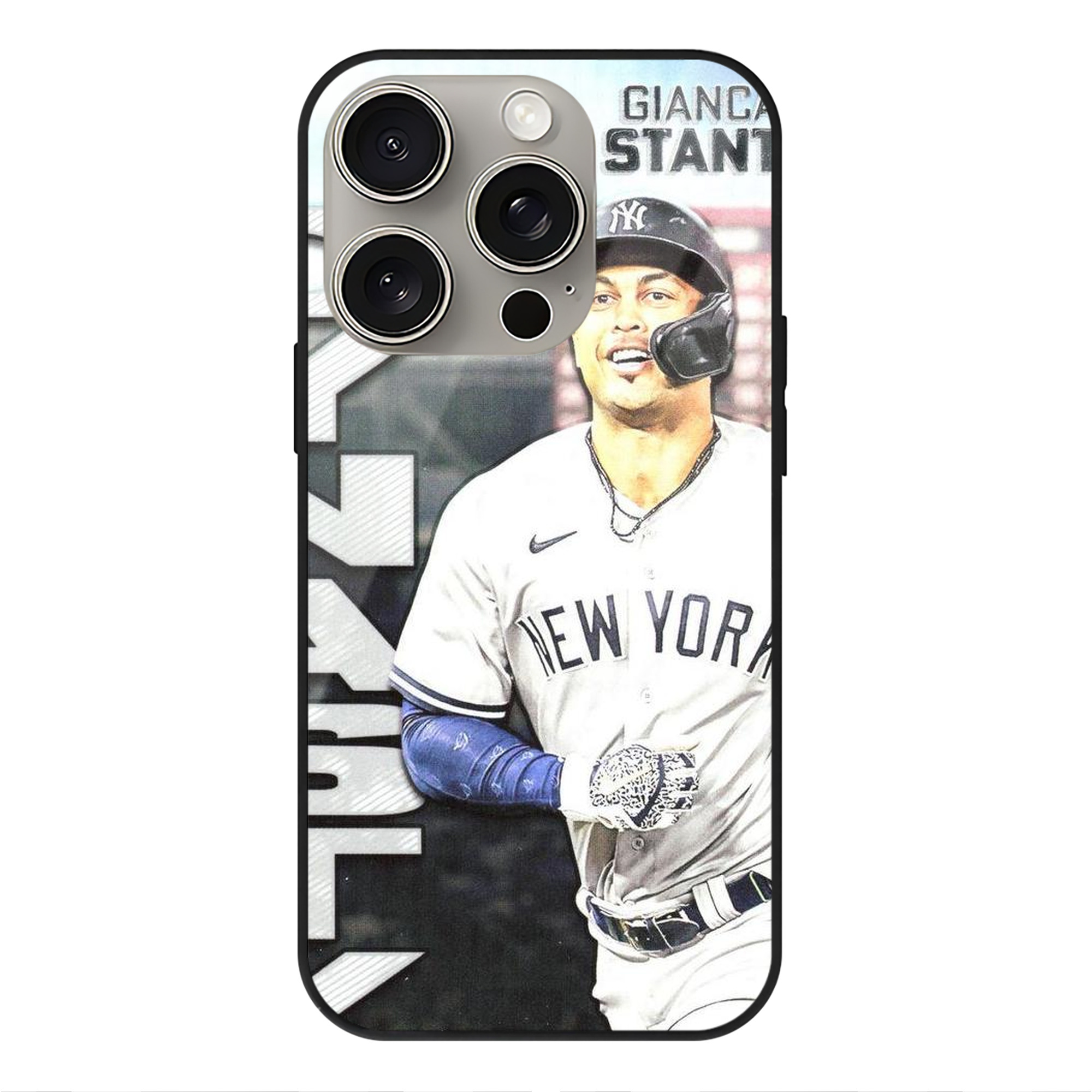 Giancarlo Stanton 21 IPhone 15 Pro Mirror Phone Case – UV Printed Glass + TPU – Scratch-Resistant, Wireless Charging Compatible, Precise Fit & Stylish Design