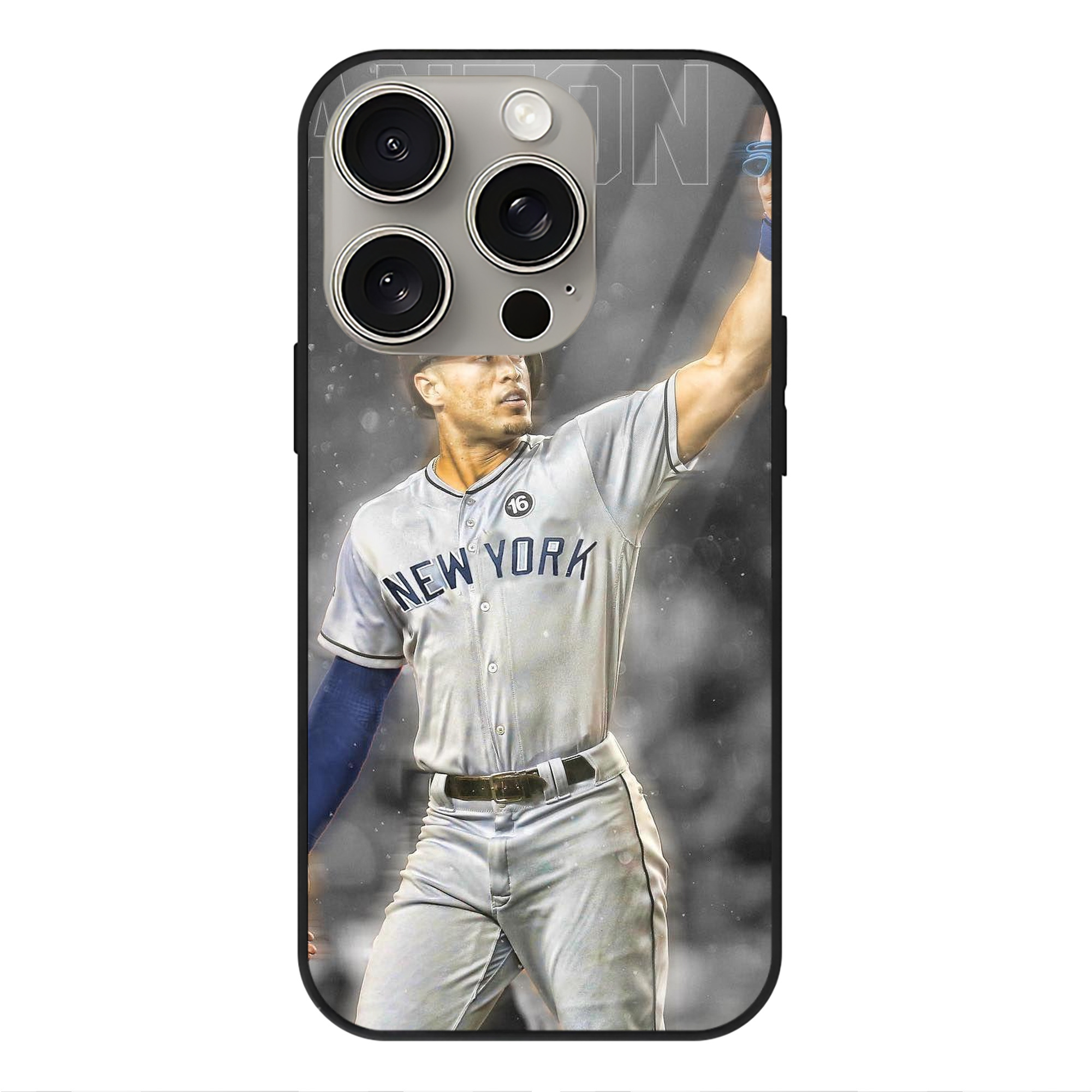 Giancarlo Stanton 25 IPhone 15 Pro Mirror Phone Case – UV Printed Glass + TPU – Scratch-Resistant, Wireless Charging Compatible, Precise Fit & Stylish Design