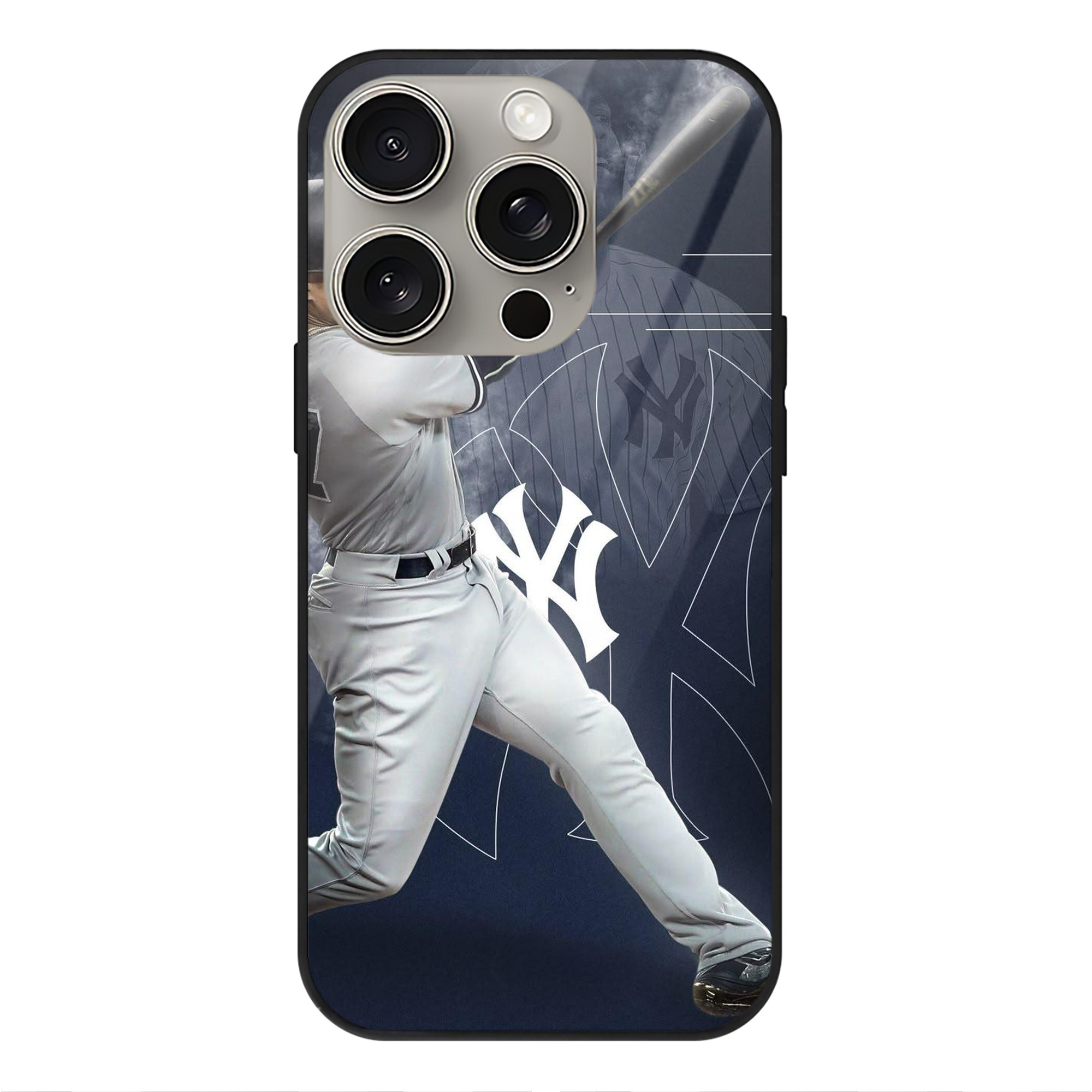 Giancarlo Stanton 27 IPhone 15 Pro Mirror Phone Case – UV Printed Glass + TPU – Scratch-Resistant, Wireless Charging Compatible, Precise Fit & Stylish Design