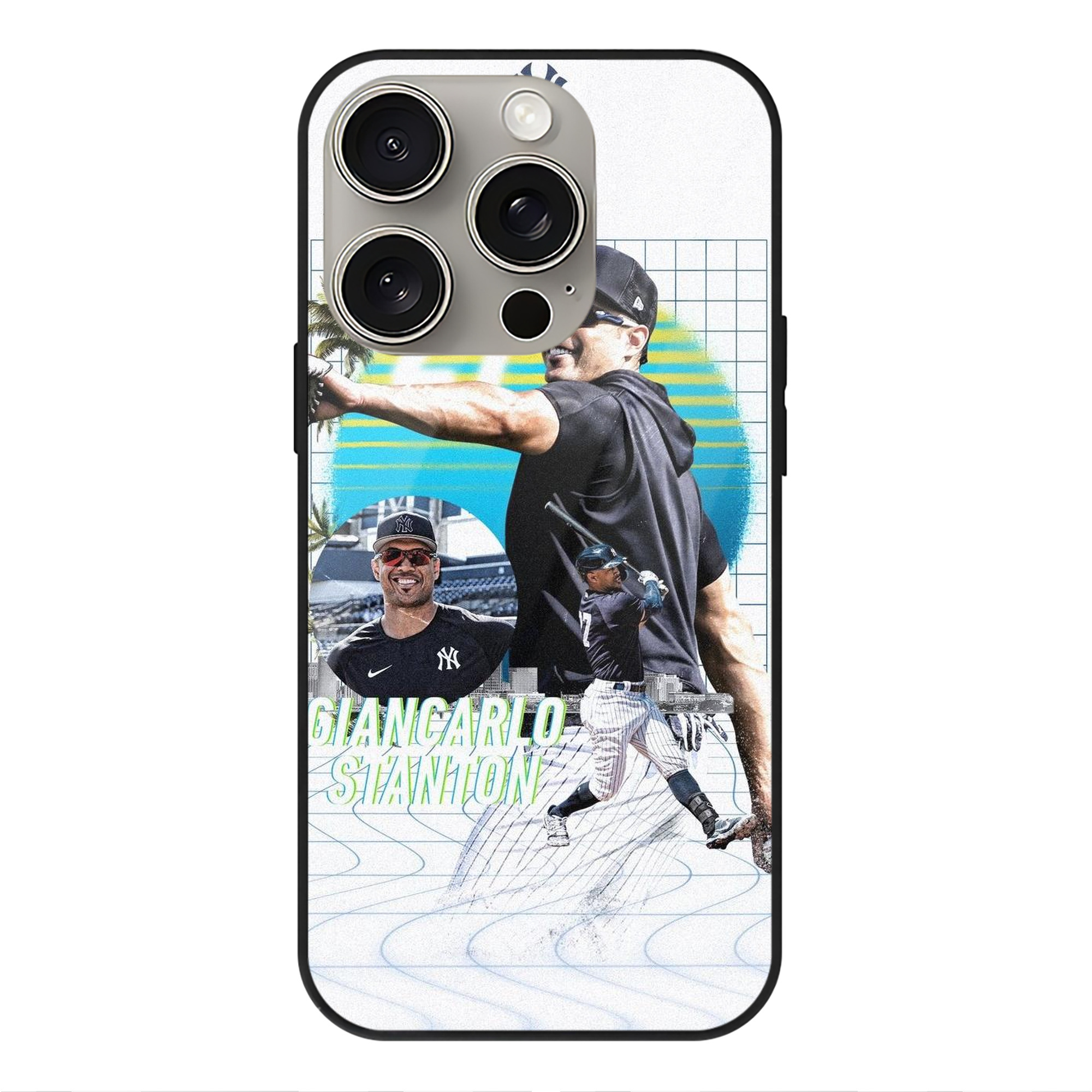 Giancarlo Stanton 30 IPhone 15 Pro Mirror Phone Case – UV Printed Glass + TPU – Scratch-Resistant, Wireless Charging Compatible, Precise Fit & Stylish Design