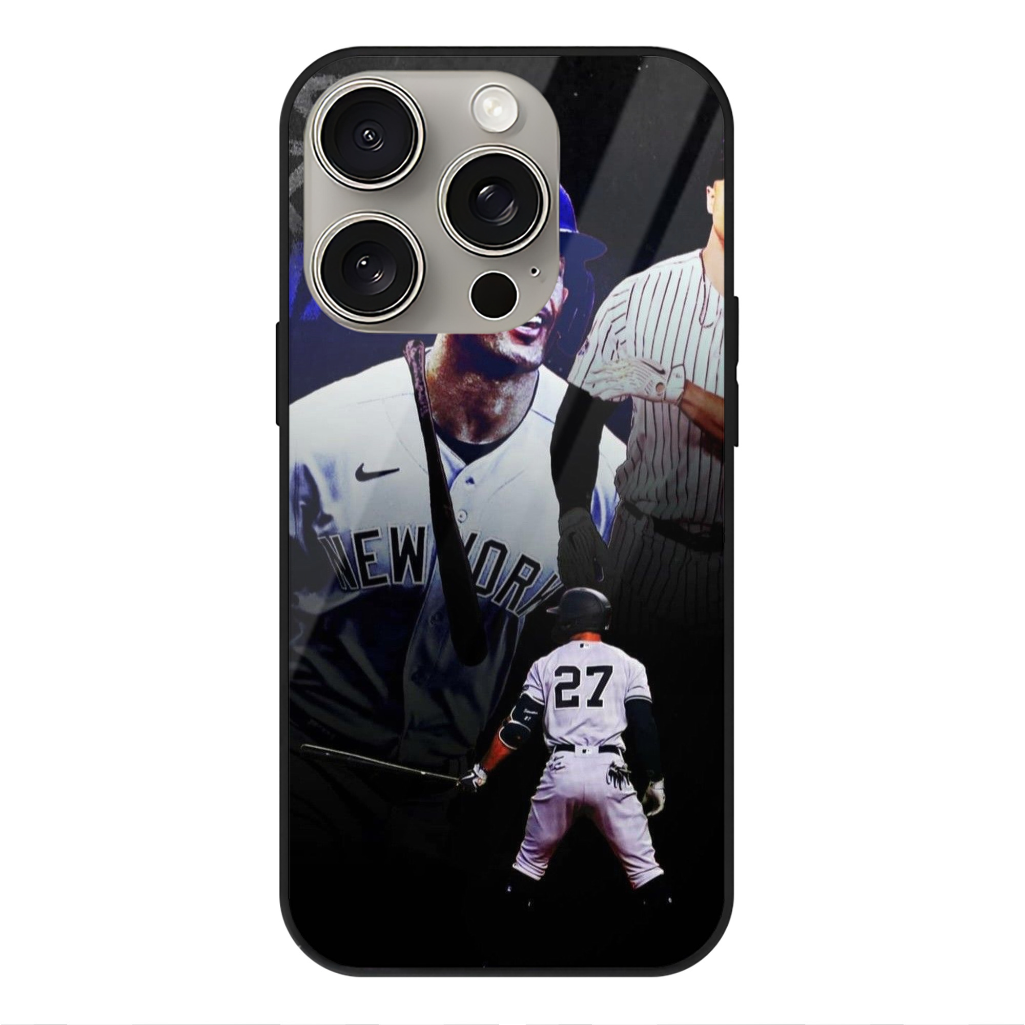 Giancarlo Stanton 36 IPhone 15 Pro Mirror Phone Case – UV Printed Glass + TPU – Scratch-Resistant, Wireless Charging Compatible, Precise Fit & Stylish Design
