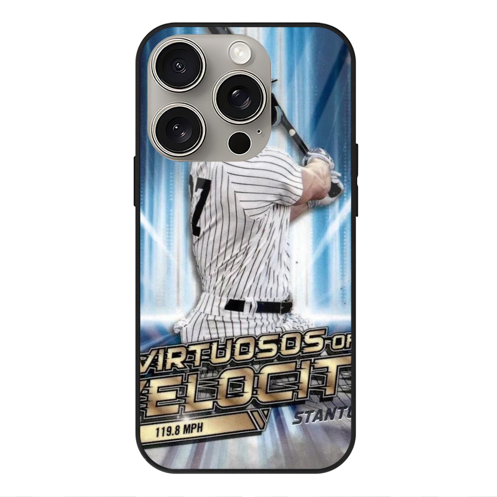 Giancarlo Stanton 33 IPhone 15 Pro Mirror Phone Case – UV Printed Glass + TPU – Scratch-Resistant, Wireless Charging Compatible, Precise Fit & Stylish Design