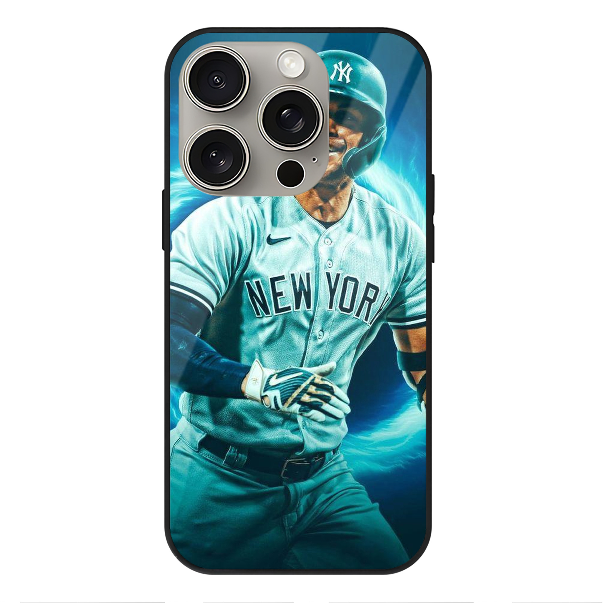 Giancarlo Stanton 35 IPhone 15 Pro Mirror Phone Case – UV Printed Glass + TPU – Scratch-Resistant, Wireless Charging Compatible, Precise Fit & Stylish Design
